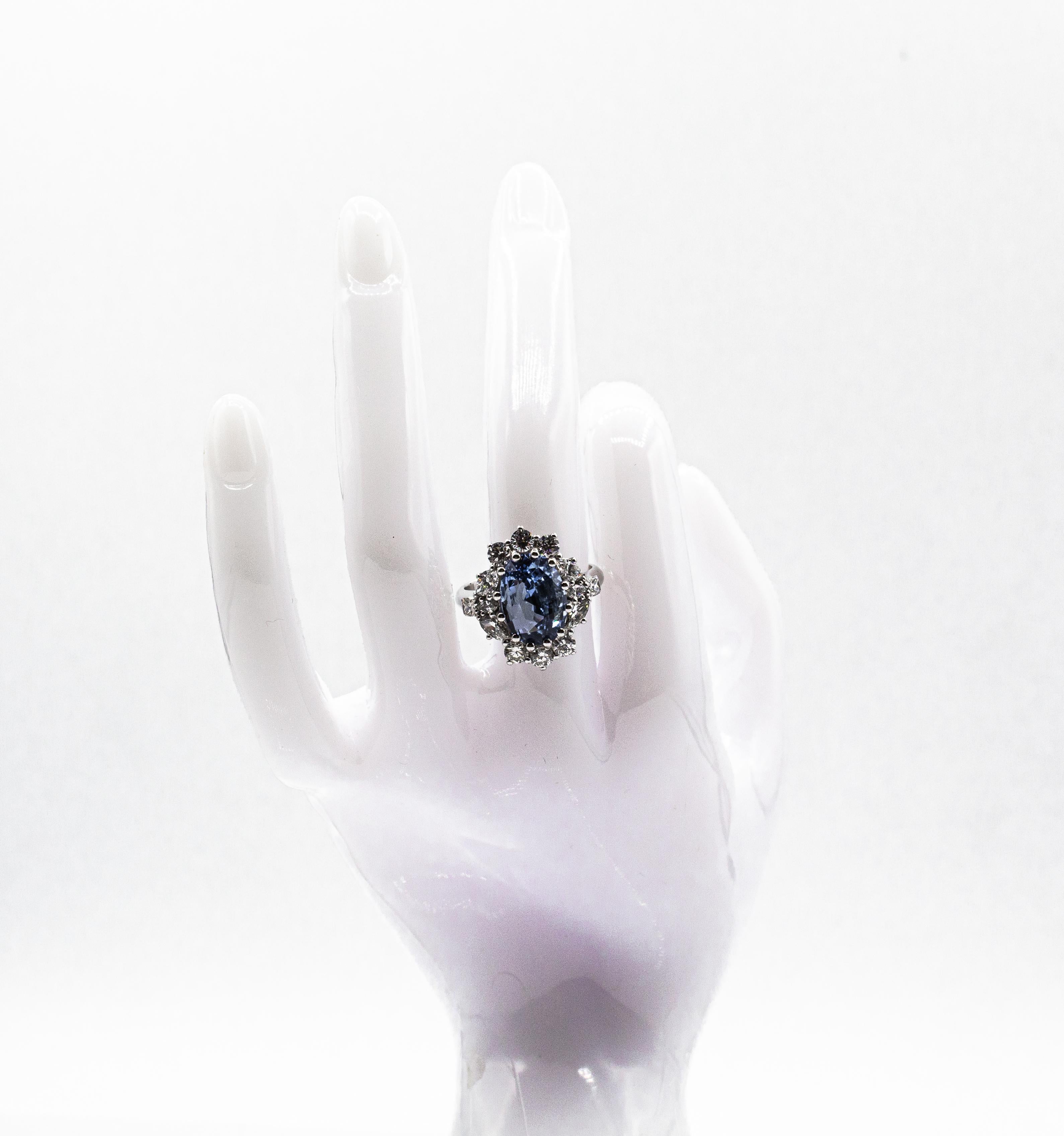 Art Deco Style White Diamond Blue Ceylon Sapphire White Gold Cocktail Ring For Sale 10