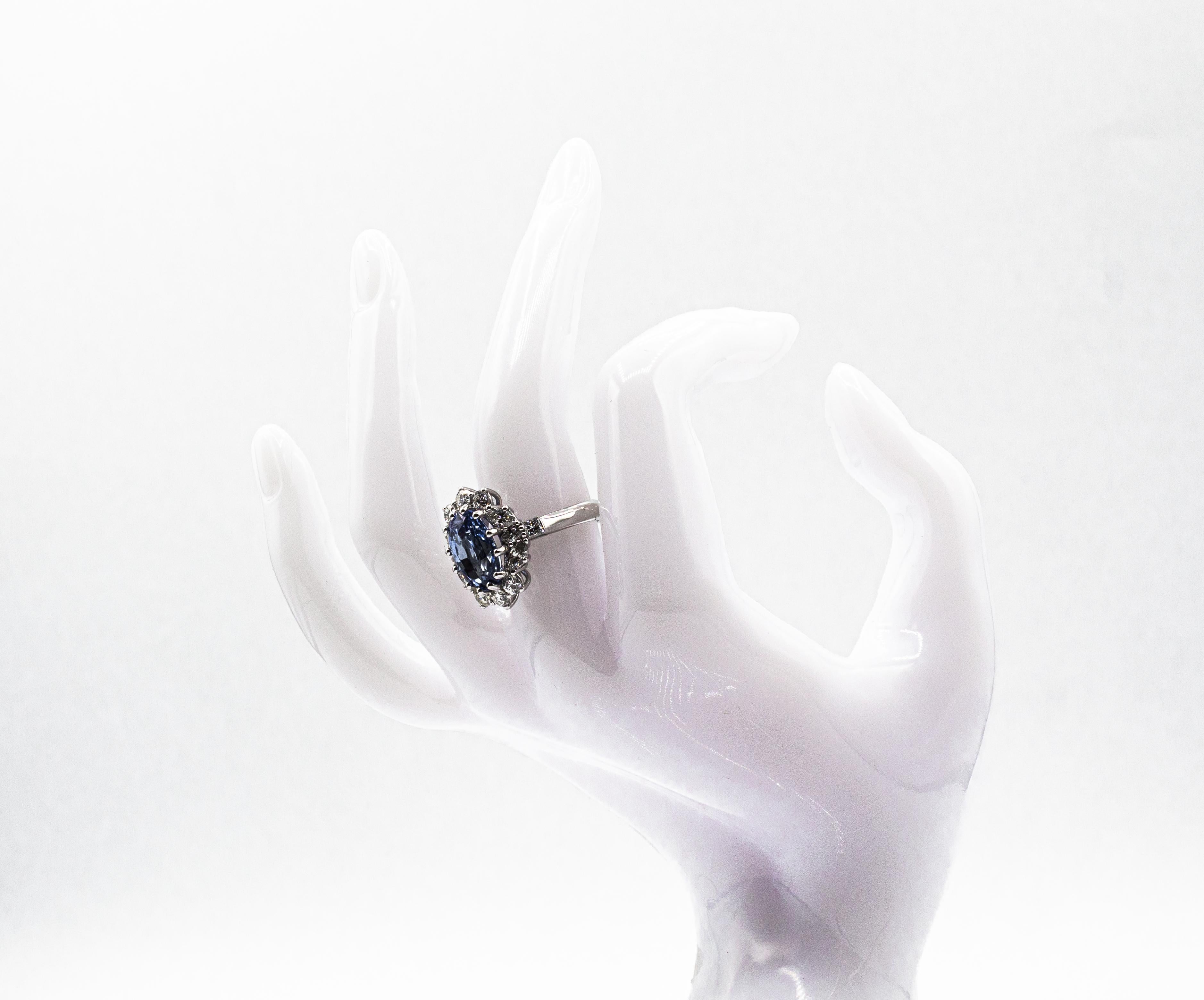 Art Deco Style White Diamond Blue Ceylon Sapphire White Gold Cocktail Ring For Sale 12