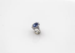 Art Deco Style White Diamond Blue Ceylon Sapphire White Gold Cocktail Ring