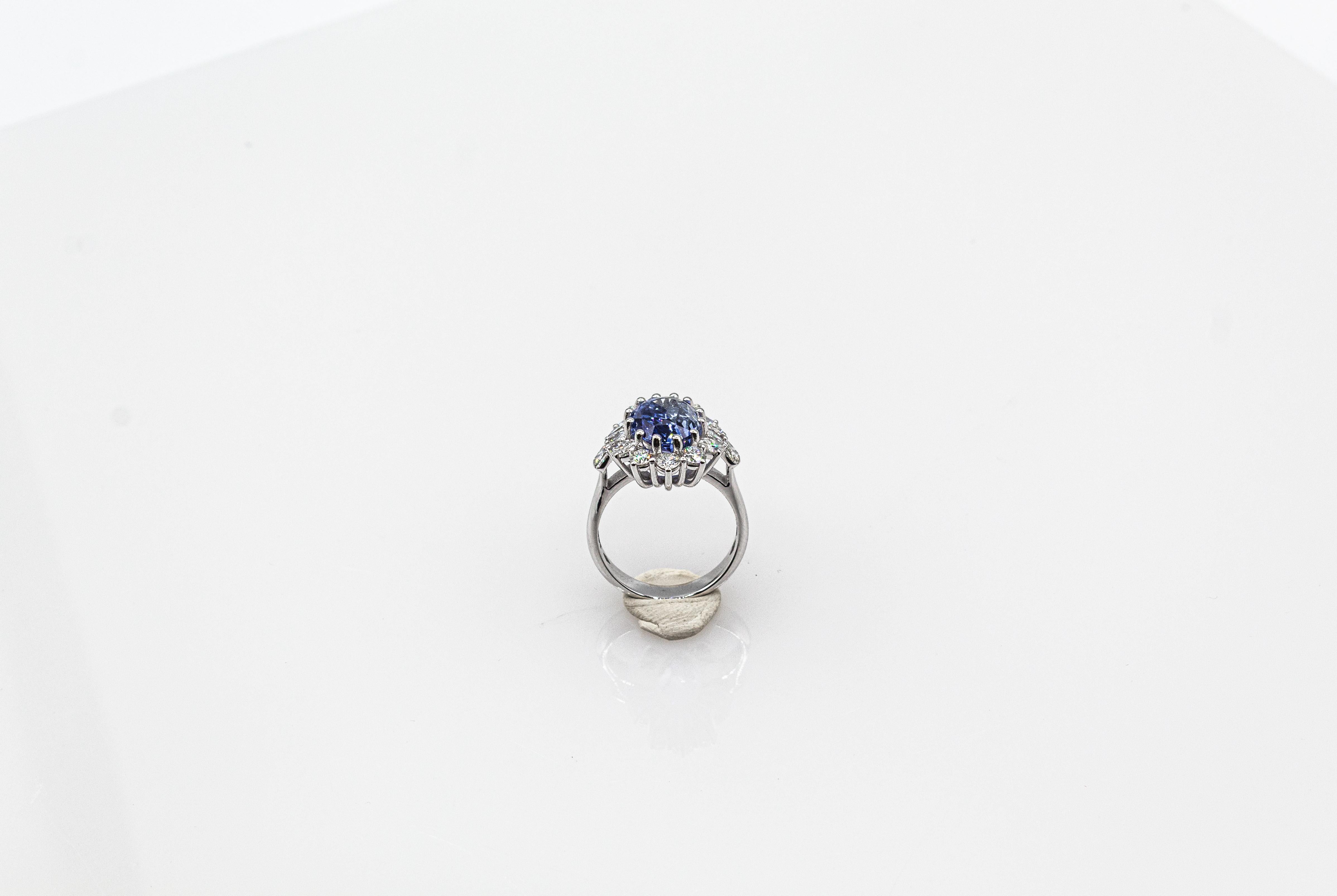 Women's or Men's Art Deco Style White Diamond Blue Ceylon Sapphire White Gold Cocktail Ring