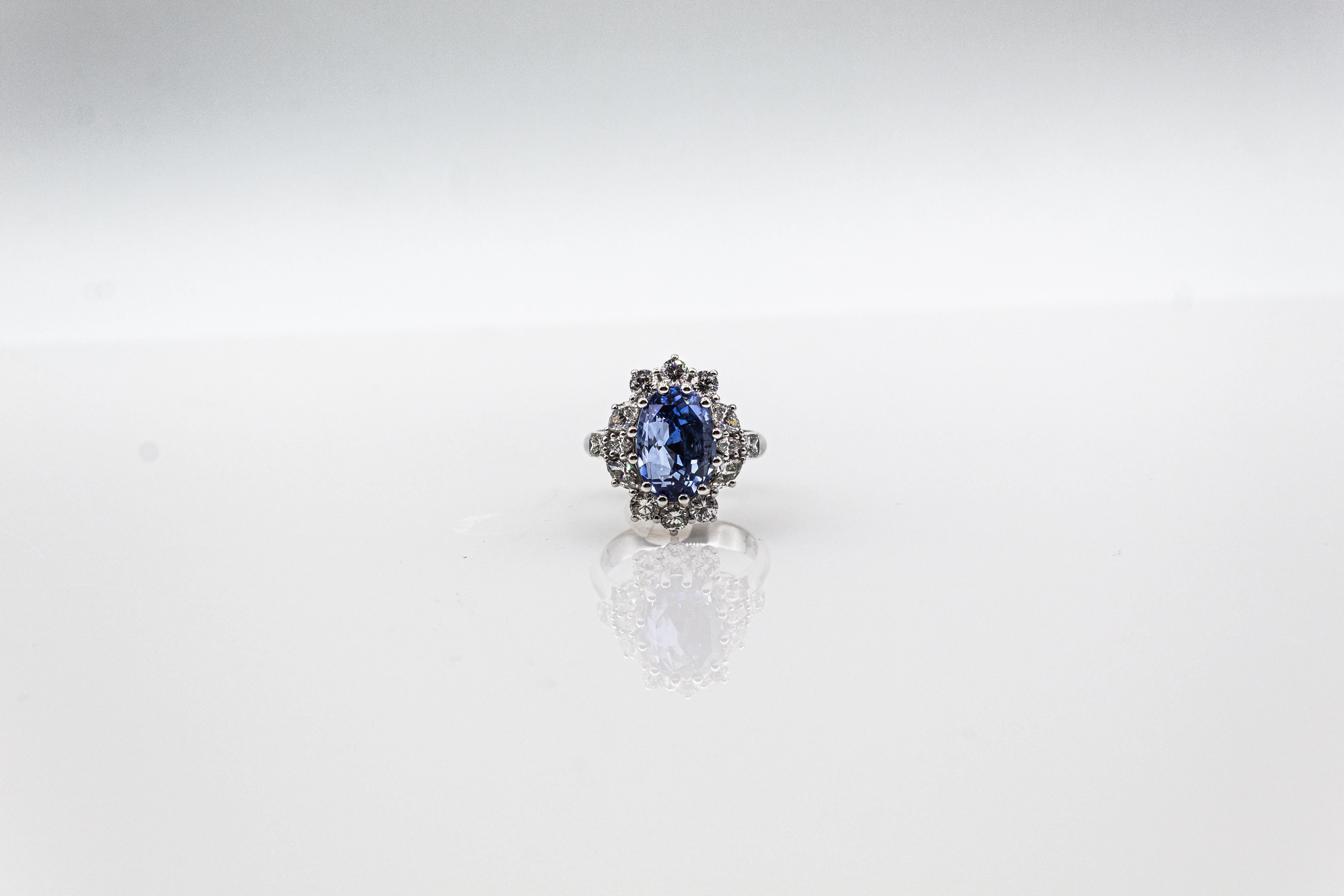 Art Deco Style White Diamond Blue Ceylon Sapphire White Gold Cocktail Ring For Sale 3