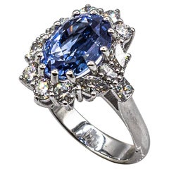 Art Deco Style White Diamond Blue Ceylon Sapphire White Gold Cocktail Ring