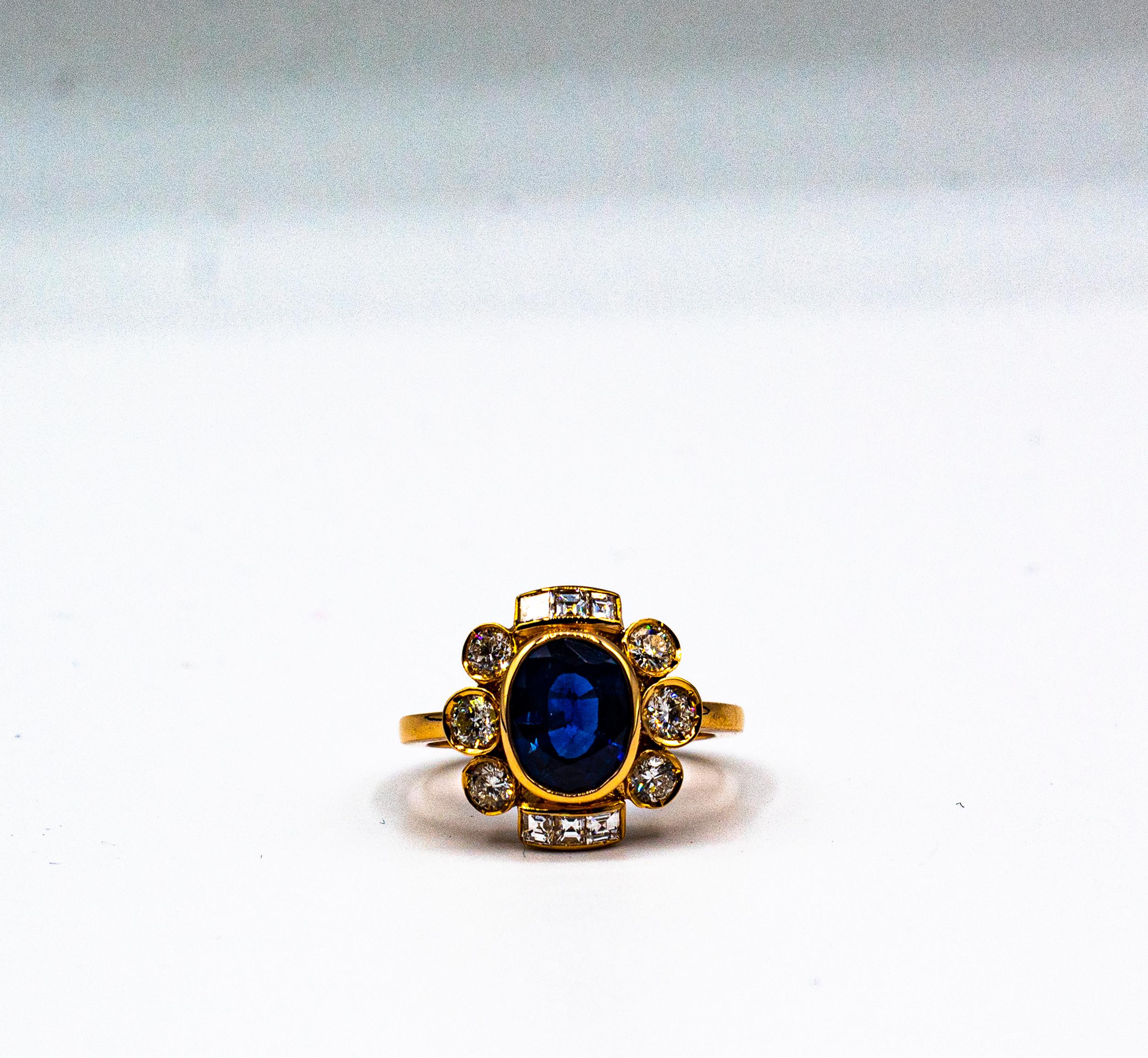 Art Deco Style White Diamond Blue Oval Cut Sapphire Yellow Gold Cocktail Ring For Sale 6