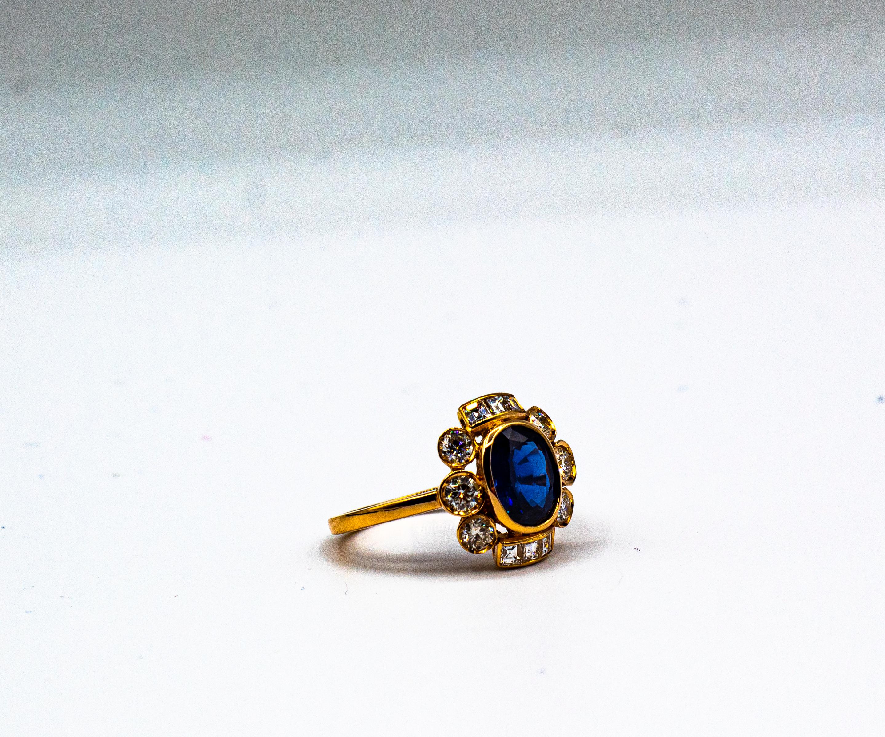 Art Deco Style White Diamond Blue Oval Cut Sapphire Yellow Gold Cocktail Ring For Sale 7
