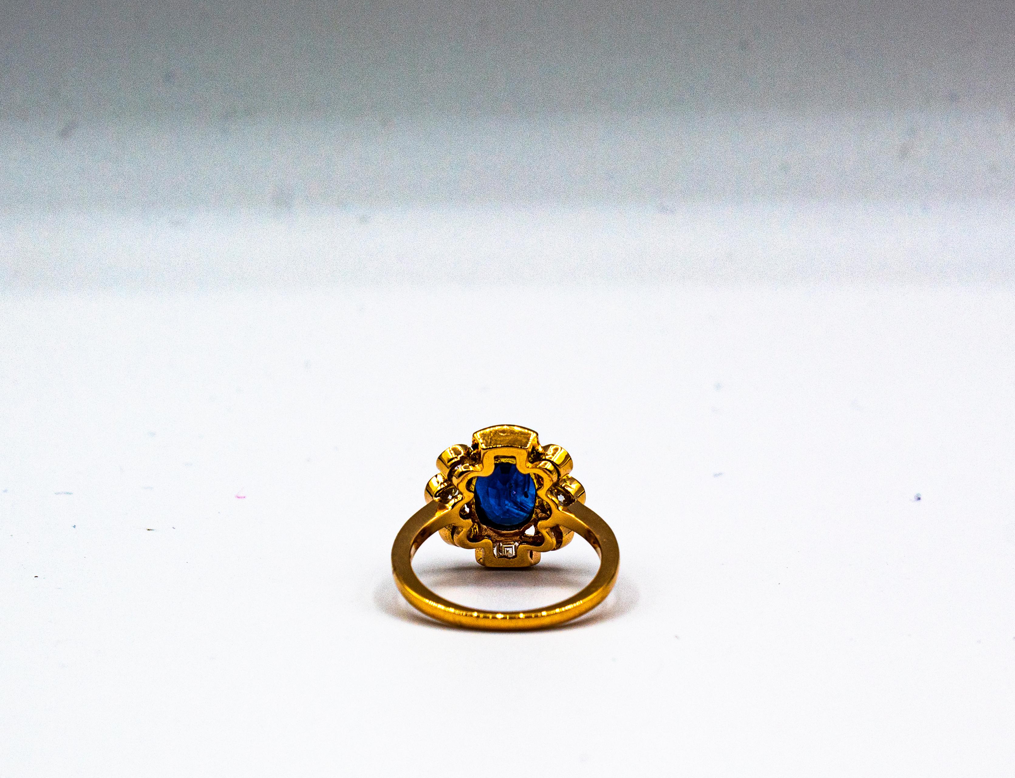 Art Deco Style White Diamond Blue Oval Cut Sapphire Yellow Gold Cocktail Ring For Sale 8