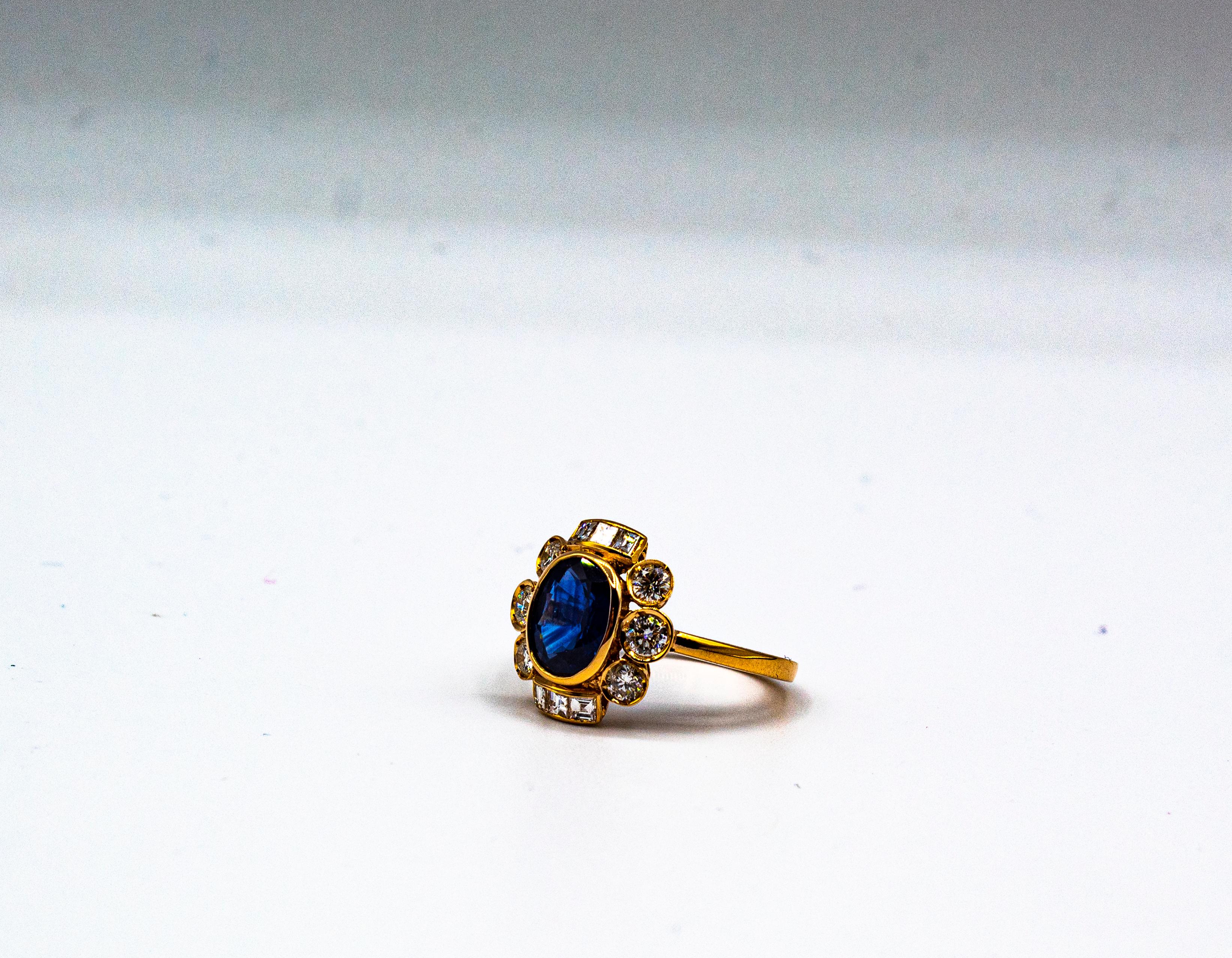 Art Deco Style White Diamond Blue Oval Cut Sapphire Yellow Gold Cocktail Ring For Sale 9