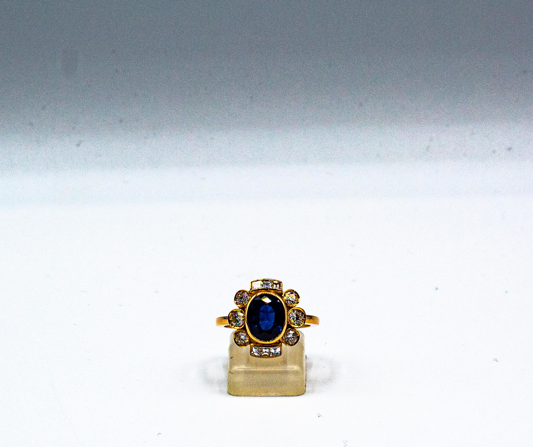 Art Deco Style White Diamond Blue Oval Cut Sapphire Yellow Gold Cocktail Ring For Sale 4