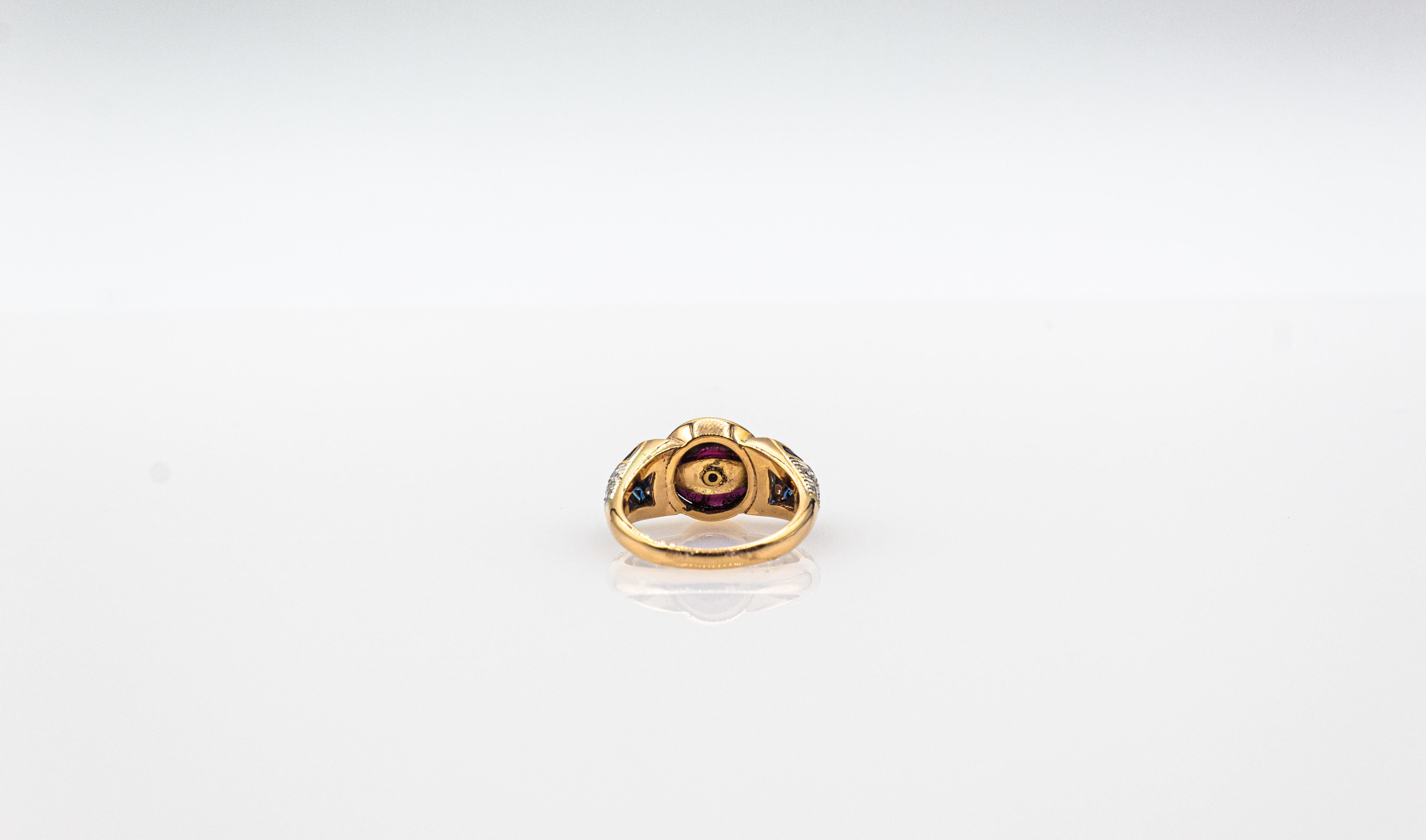 Art Deco Style White Diamond Blue Sapphire Garnet Yellow Gold Cocktail Ring For Sale 6