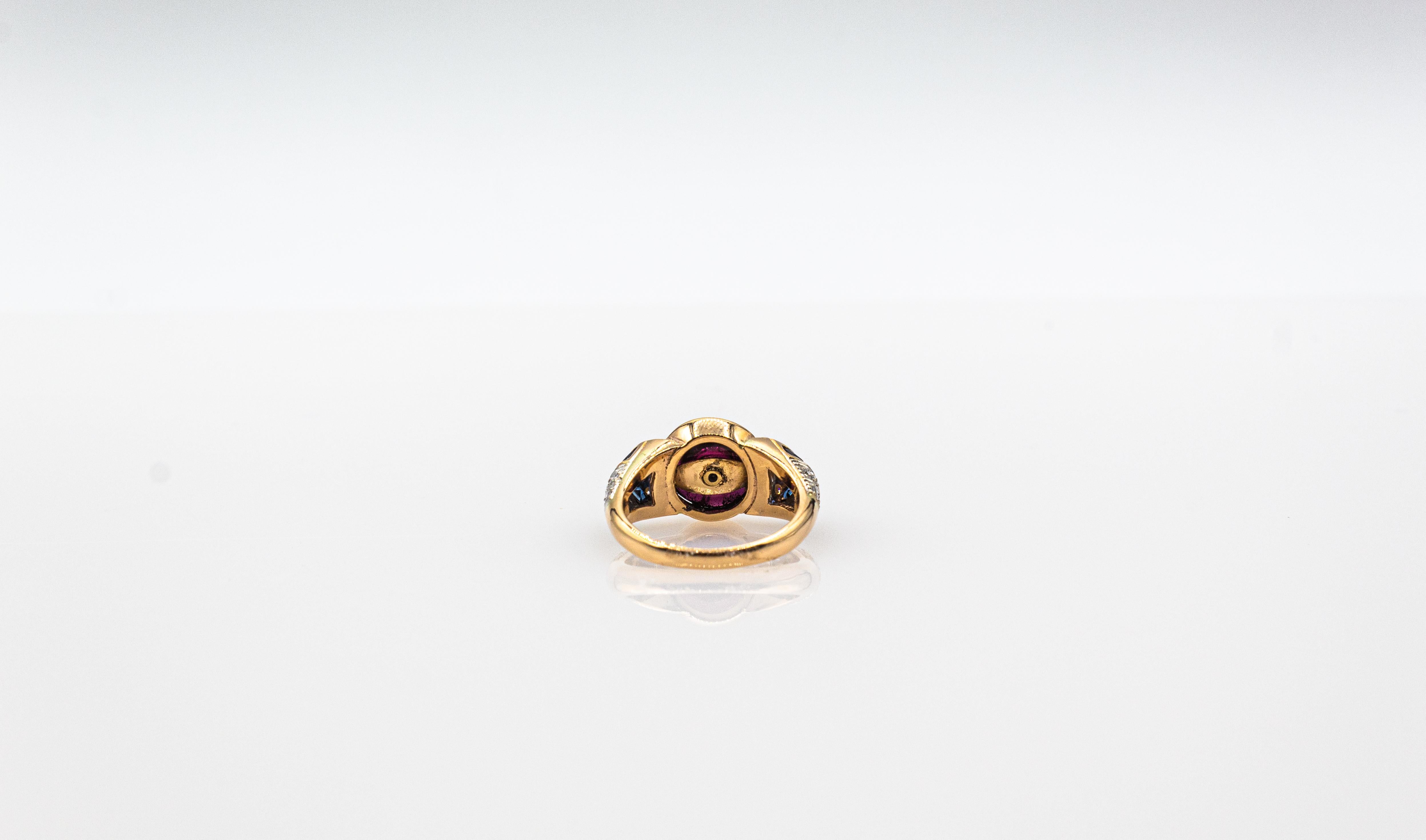 Bague cocktail de style Art déco en or jaune, diamant blanc, saphir bleu, grenat et grenat en vente 6