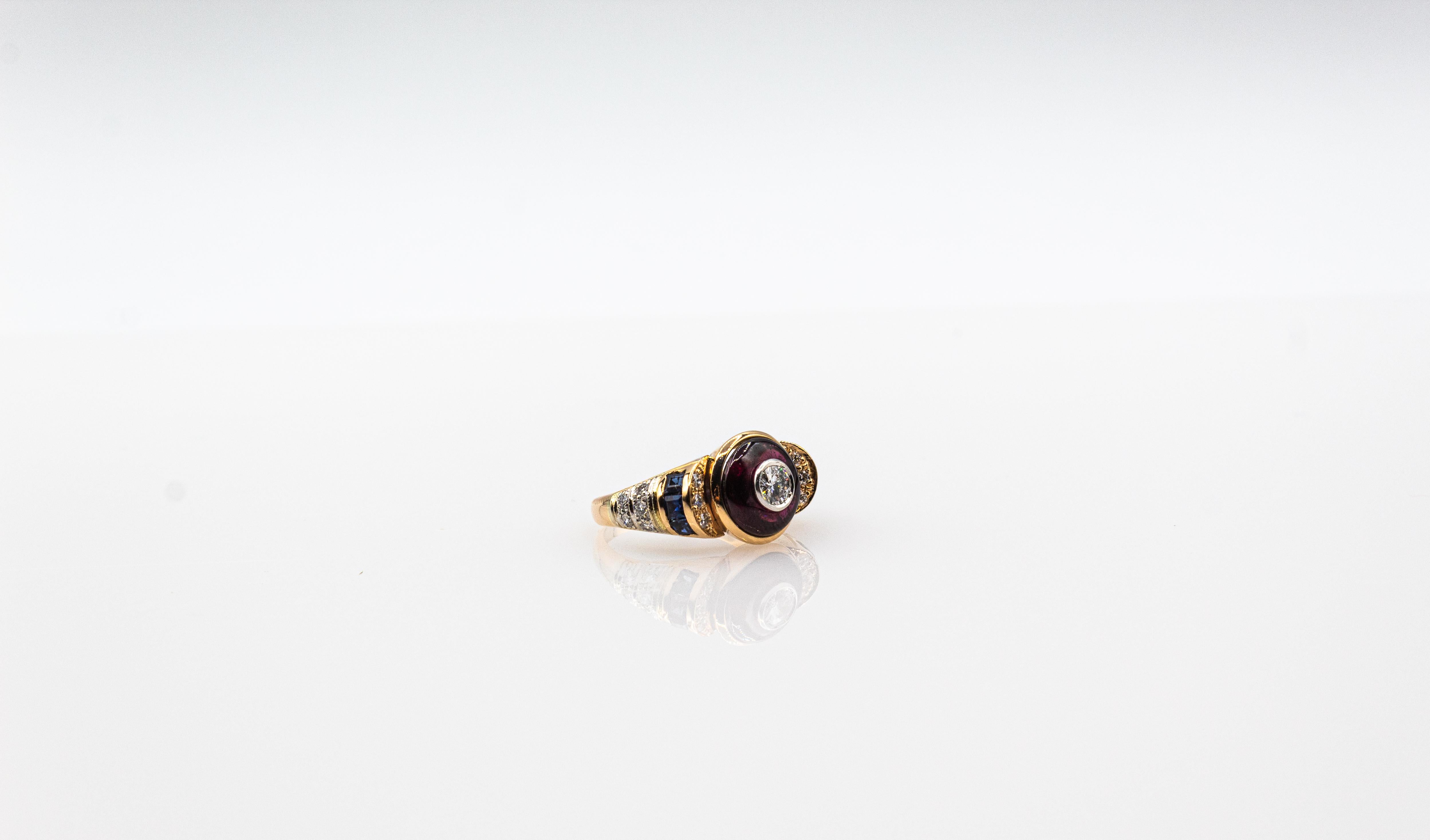 Bague cocktail de style Art déco en or jaune, diamant blanc, saphir bleu, grenat et grenat en vente 7