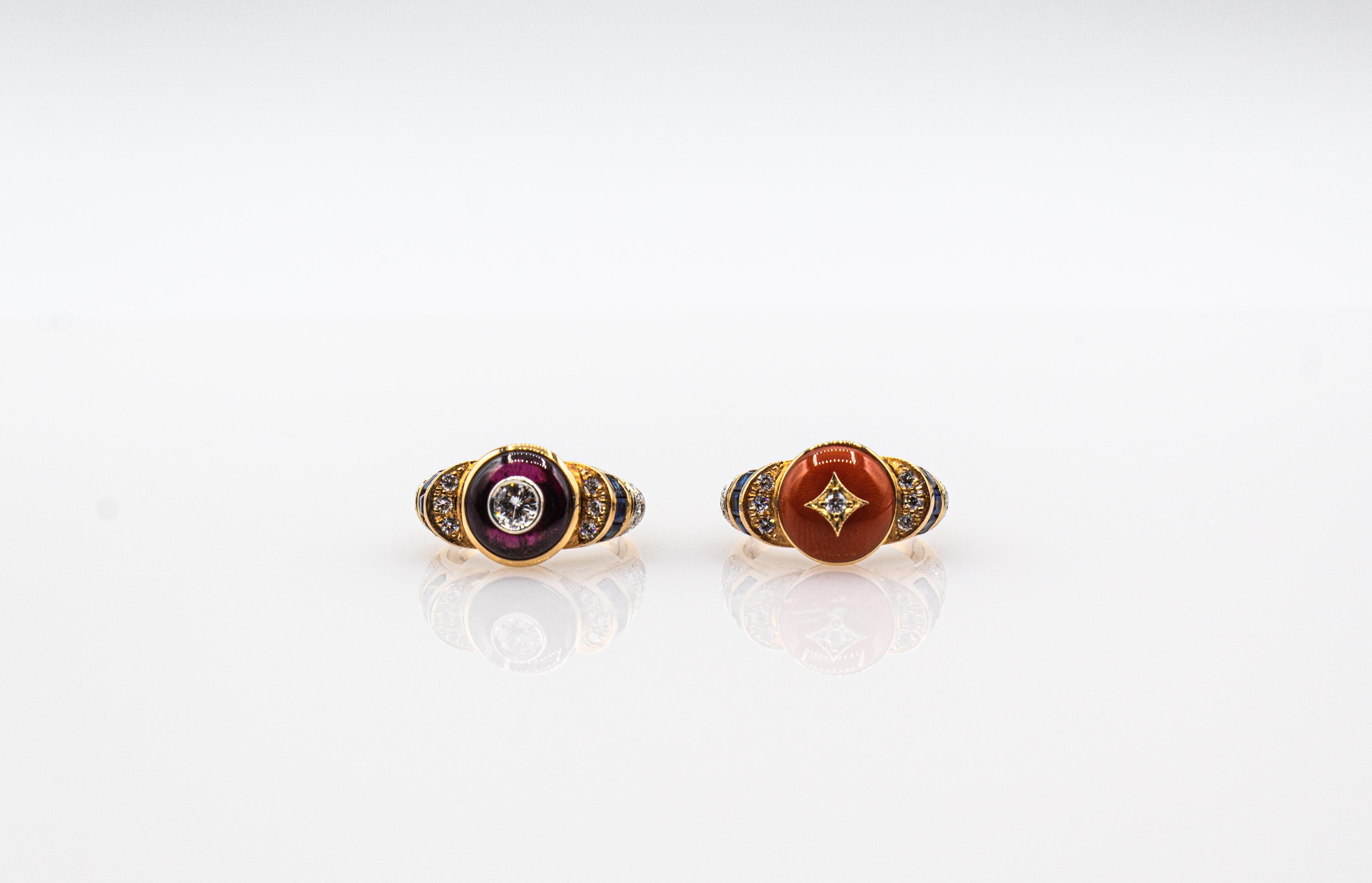 Bague cocktail de style Art déco en or jaune, diamant blanc, saphir bleu, grenat et grenat en vente 8
