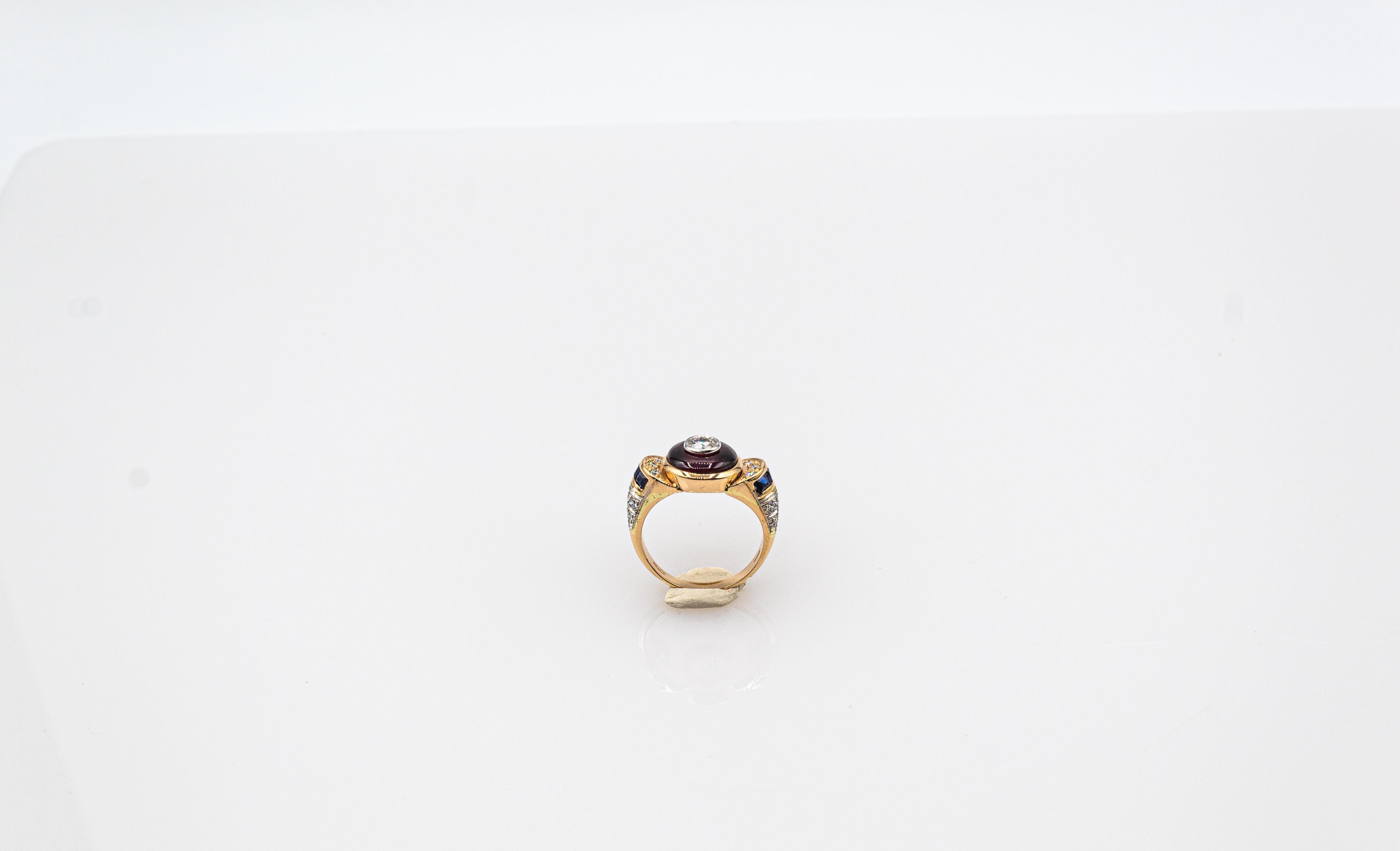 Art Deco Style White Diamond Blue Sapphire Garnet Yellow Gold Cocktail Ring For Sale 1