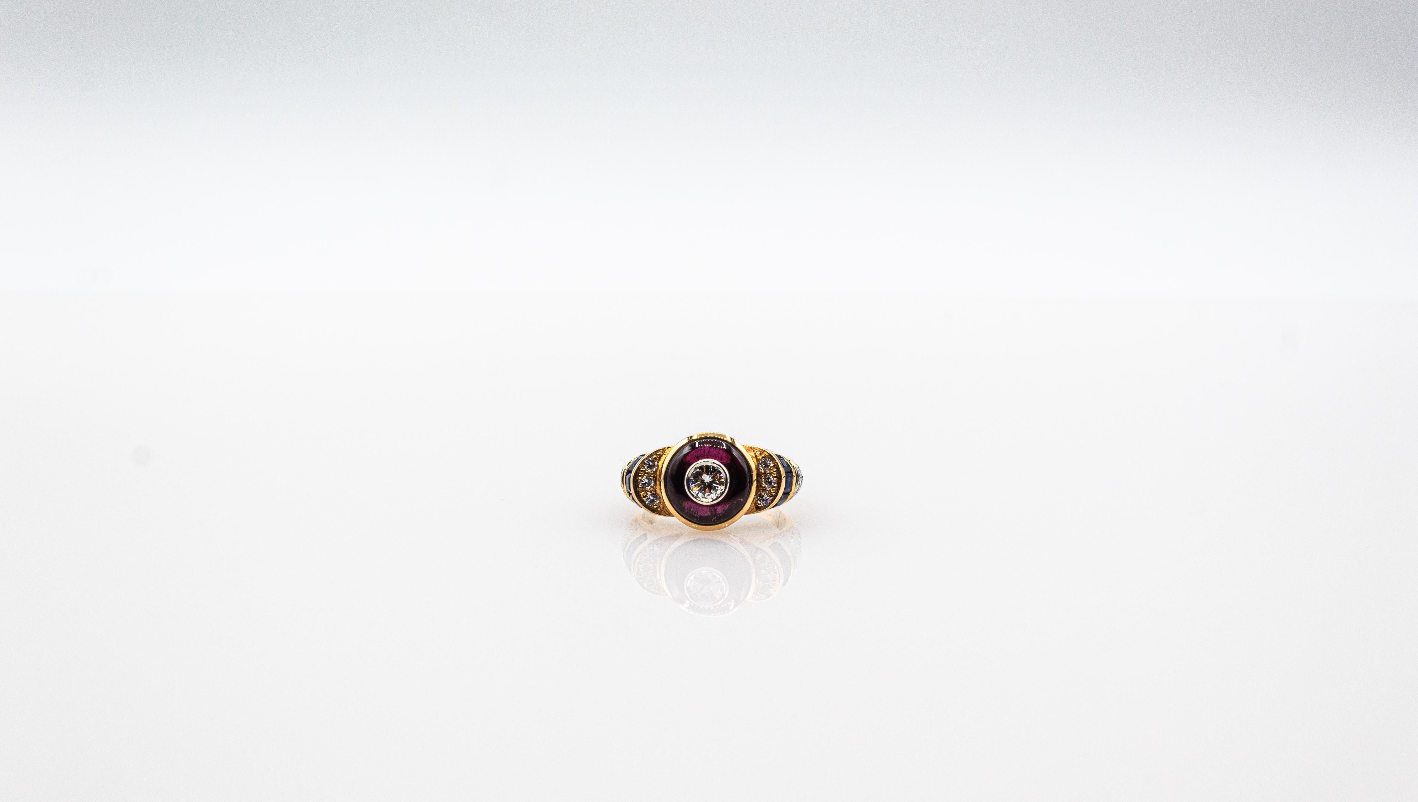 Art Deco Style White Diamond Blue Sapphire Garnet Yellow Gold Cocktail Ring For Sale 4
