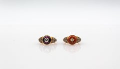 Art Deco Style White Diamond Blue Sapphire Red Coral Yellow Gold Cocktail Ring