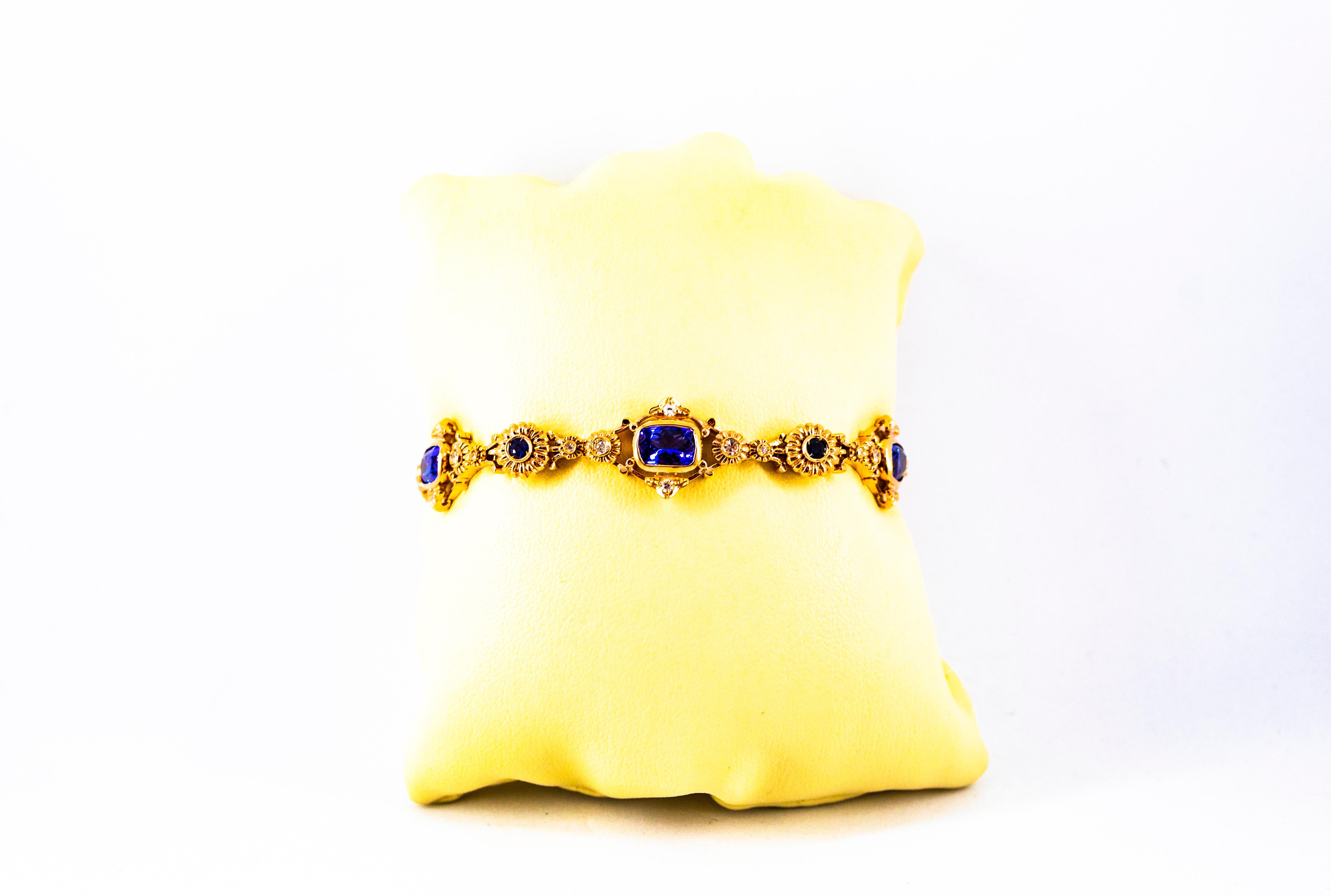 Art Deco Style White Diamond Blue Sapphire Tanzanite Yellow Gold Bracelet 5