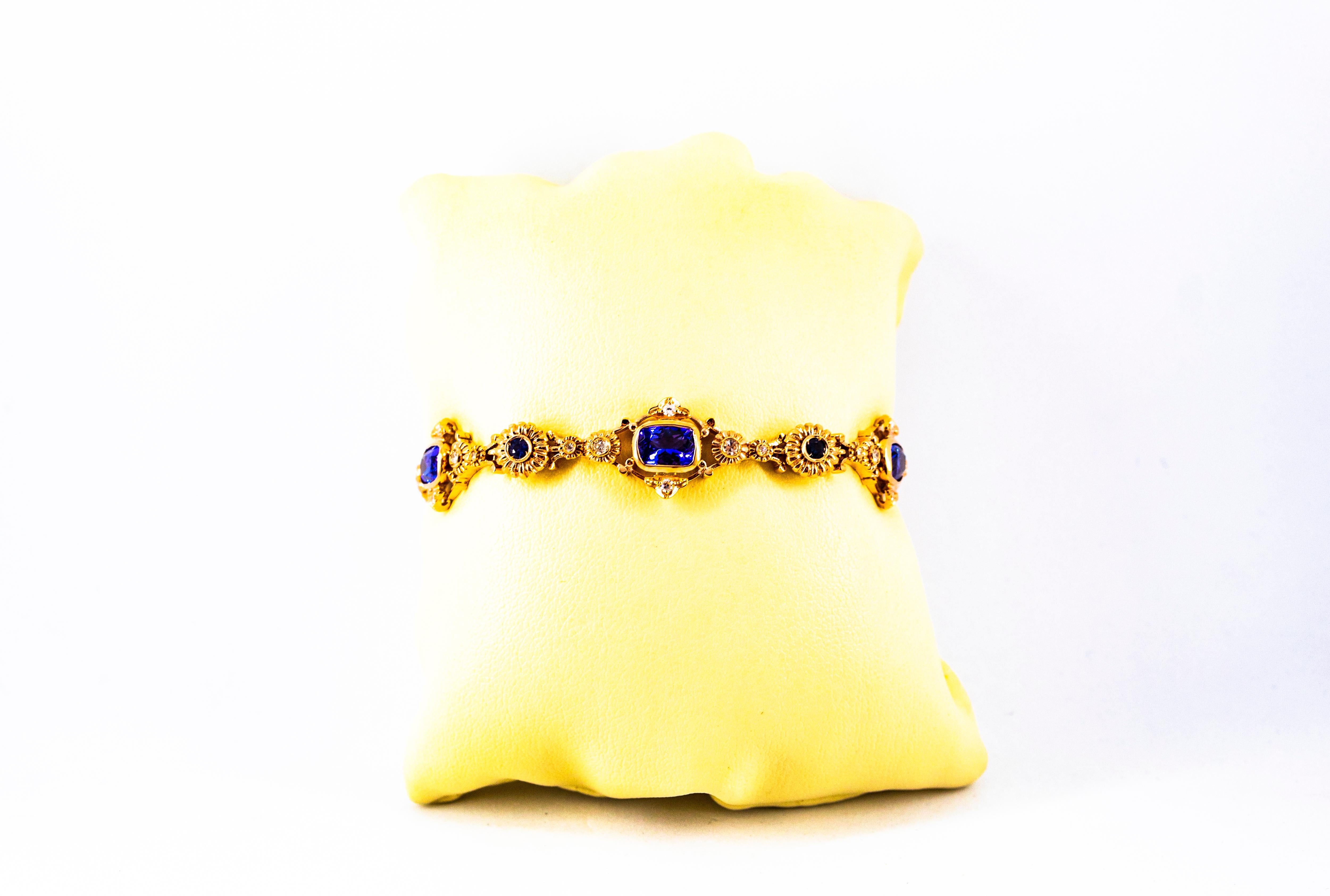 Gelbgold-Armband im Art-déco-Stil mit weißem Diamanten, blauem Saphir und Tansanit im Angebot 4