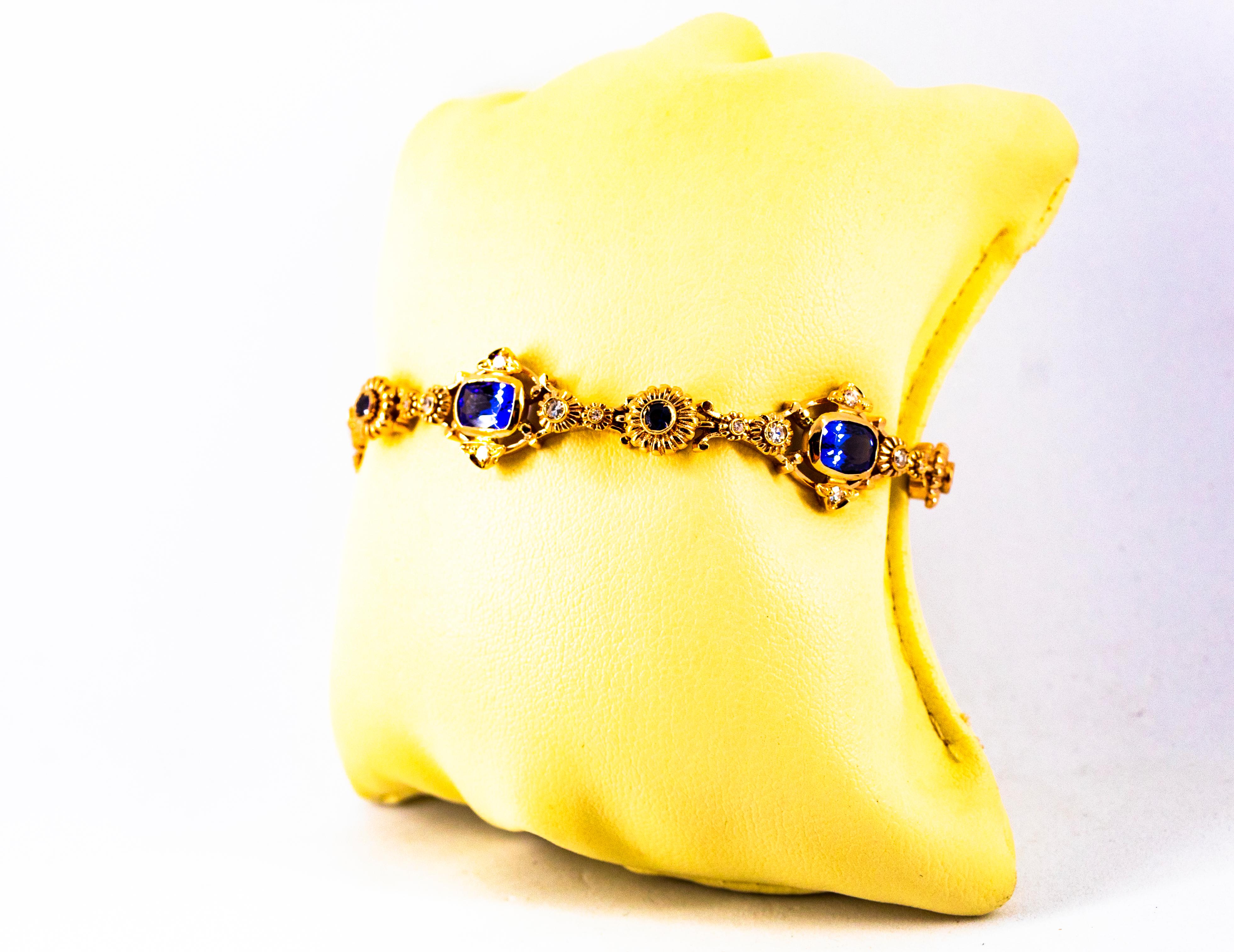 Art Deco Style White Diamond Blue Sapphire Tanzanite Yellow Gold Bracelet 6