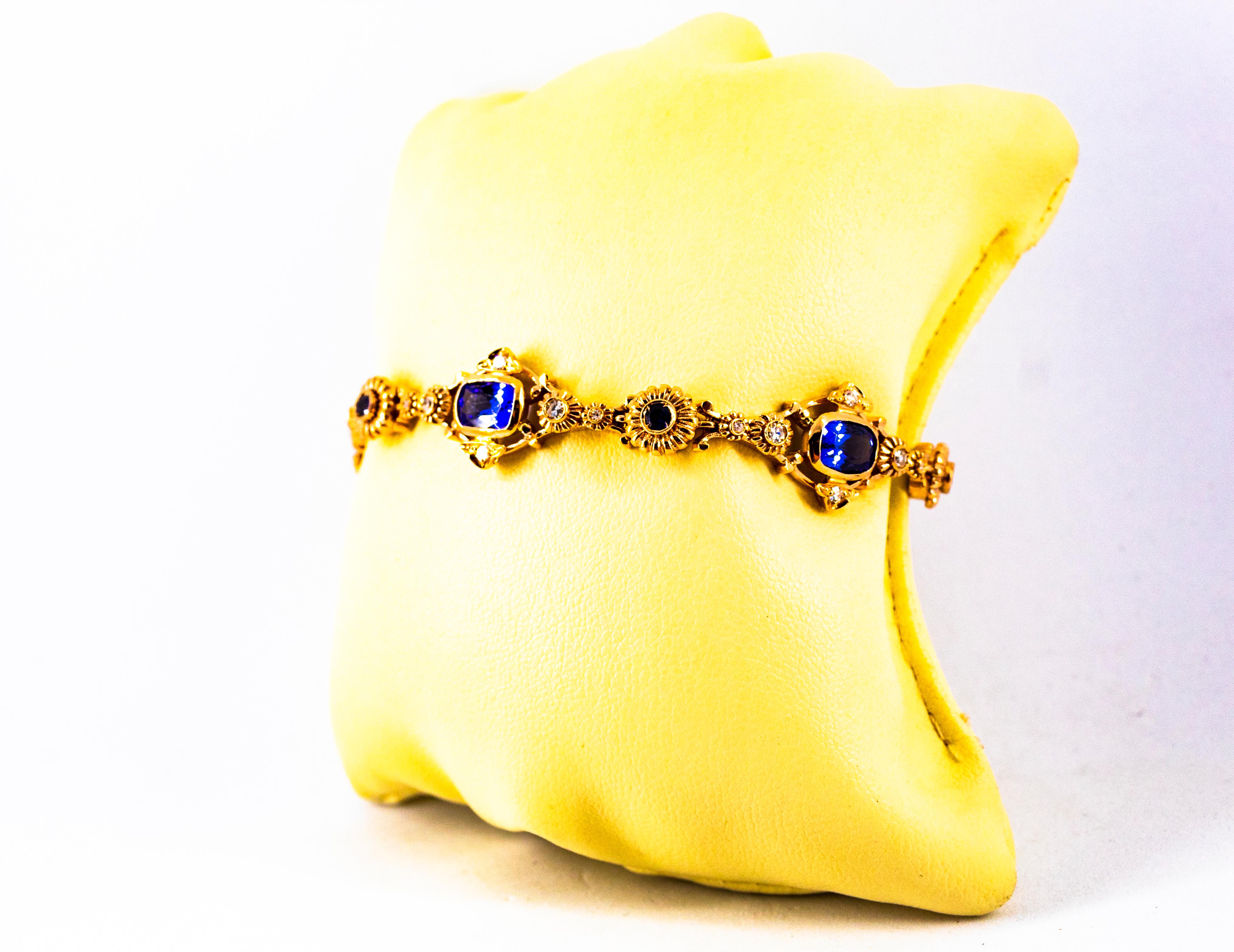 Art Deco Style White Diamond Blue Sapphire Tanzanite Yellow Gold Bracelet For Sale 6