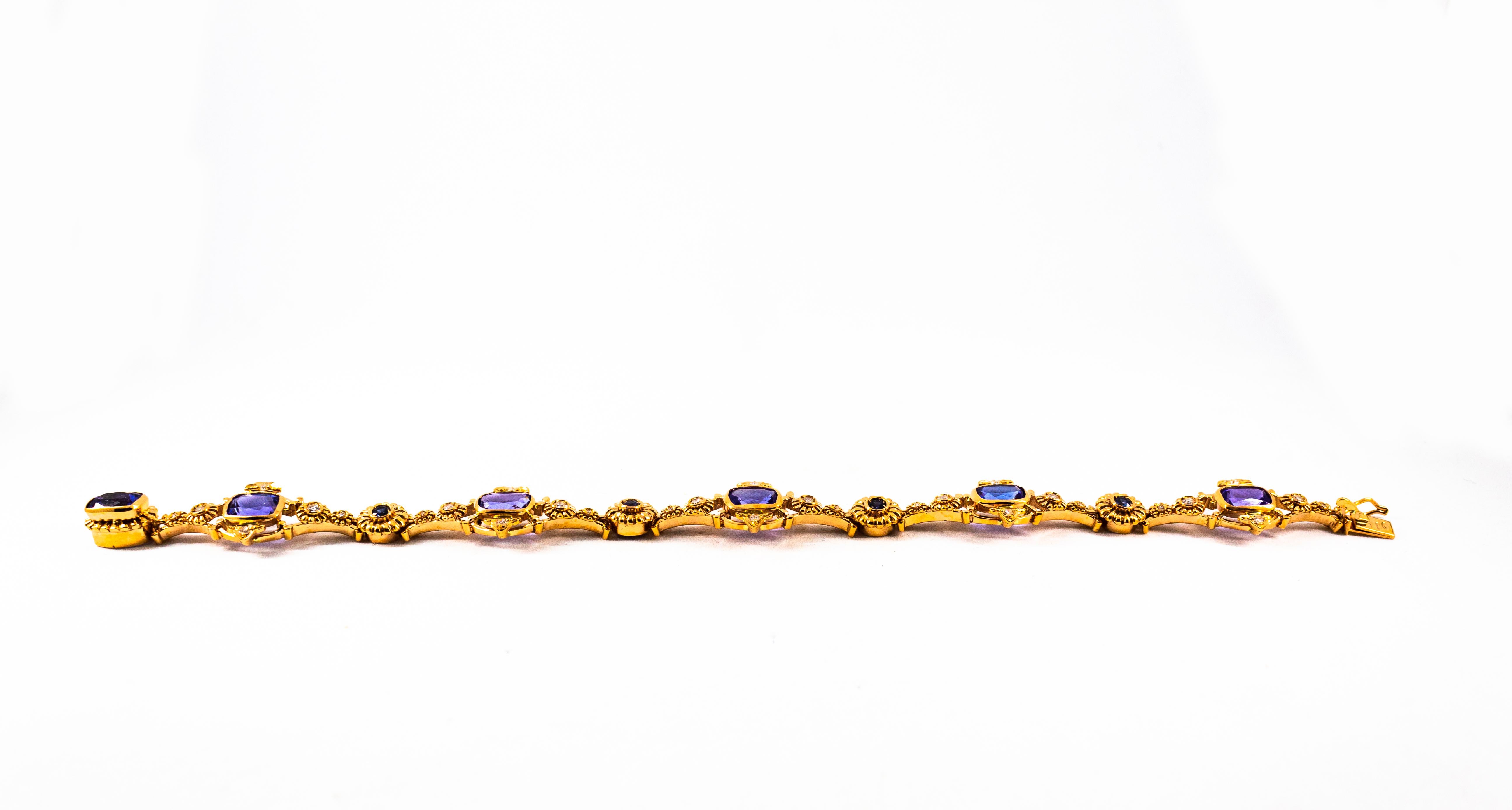 Gelbgold-Armband im Art-déco-Stil mit weißem Diamanten, blauem Saphir und Tansanit (Art déco) im Angebot