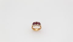 Art Deco Style White Diamond Cabochon Oval Cut Ruby Yellow Gold Band Ring