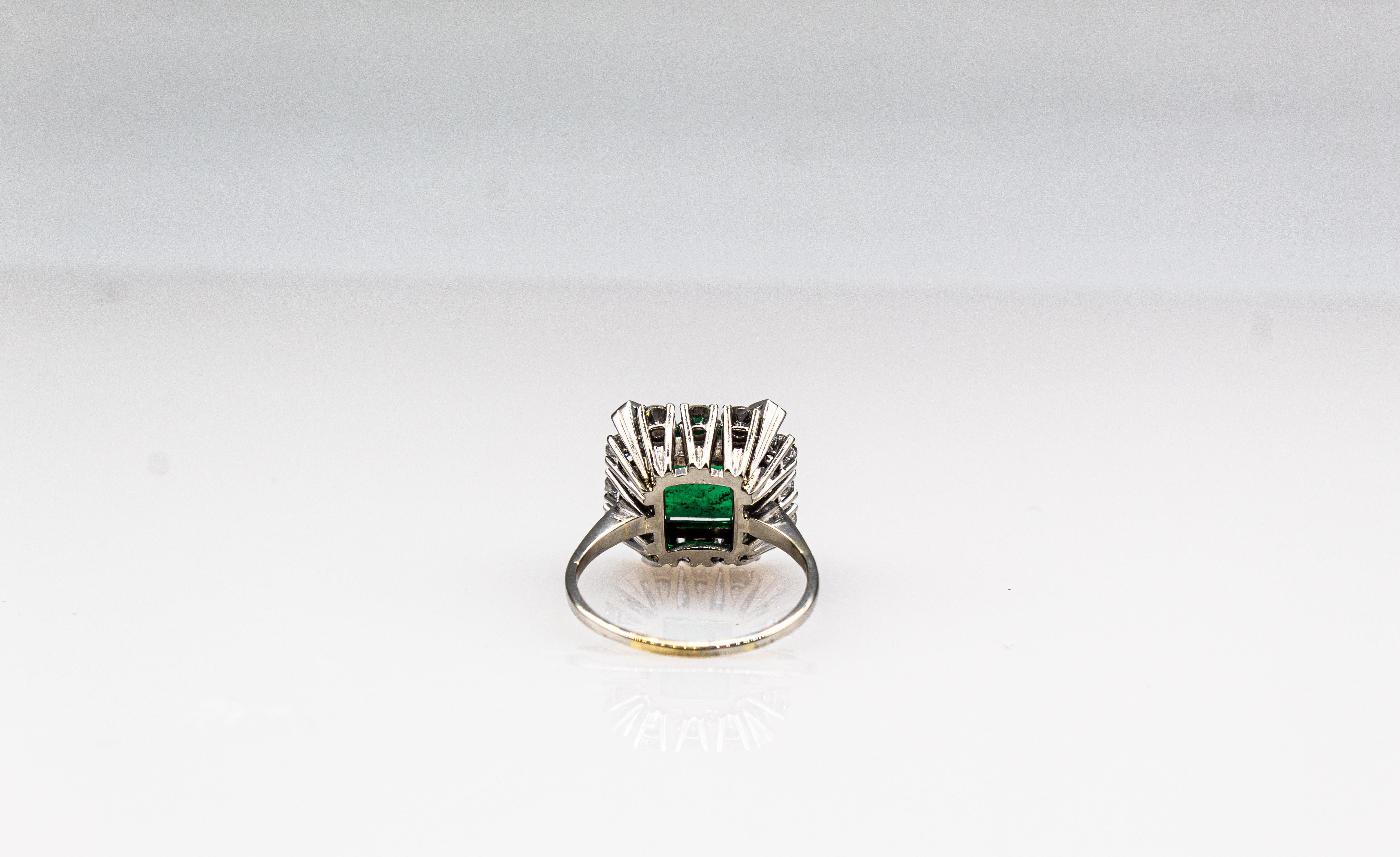 Art Deco Style White Diamond Carré Cut Emerald White Gold Cocktail Ring 5
