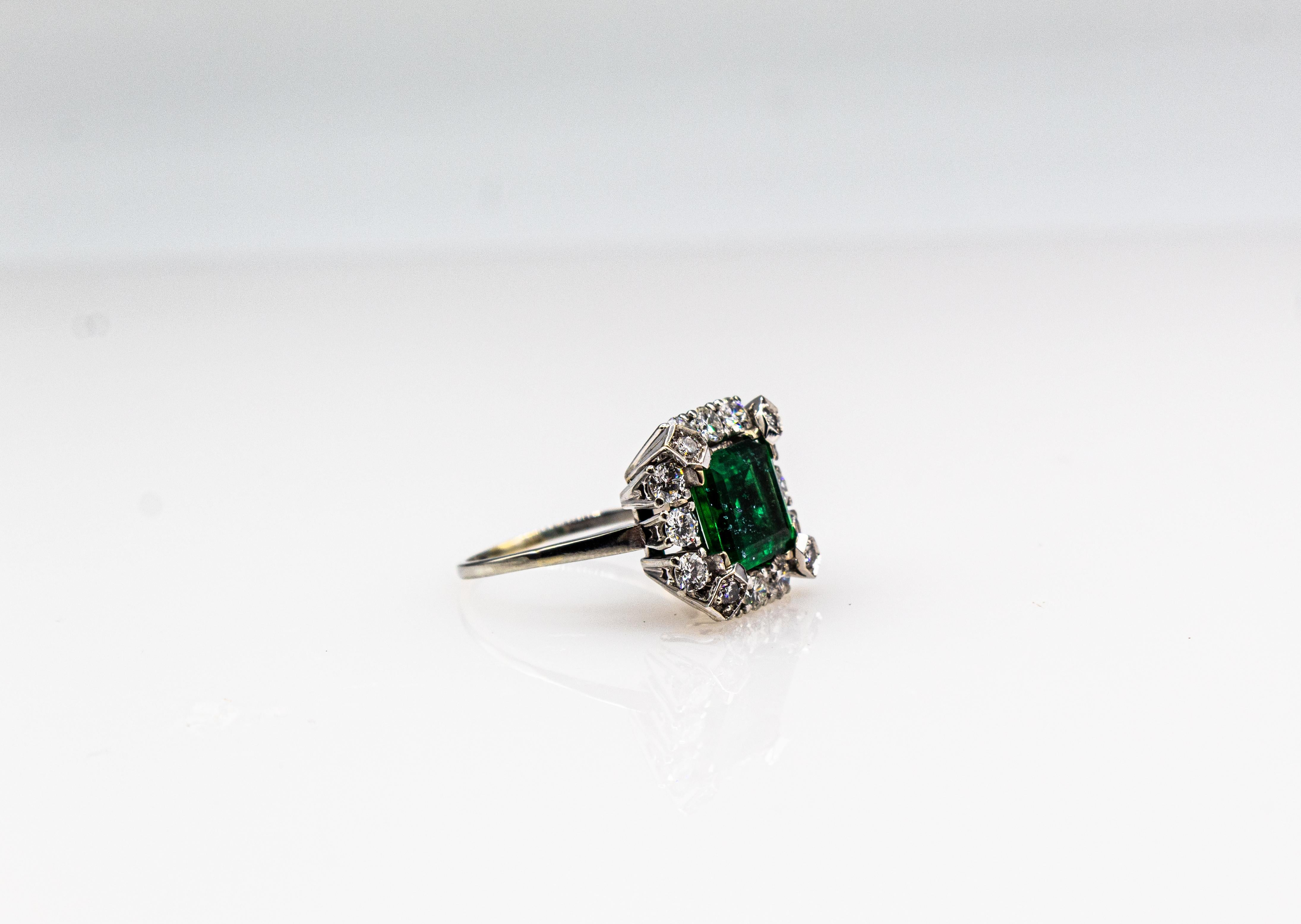 Art Deco Style White Diamond Carré Cut Emerald White Gold Cocktail Ring 6