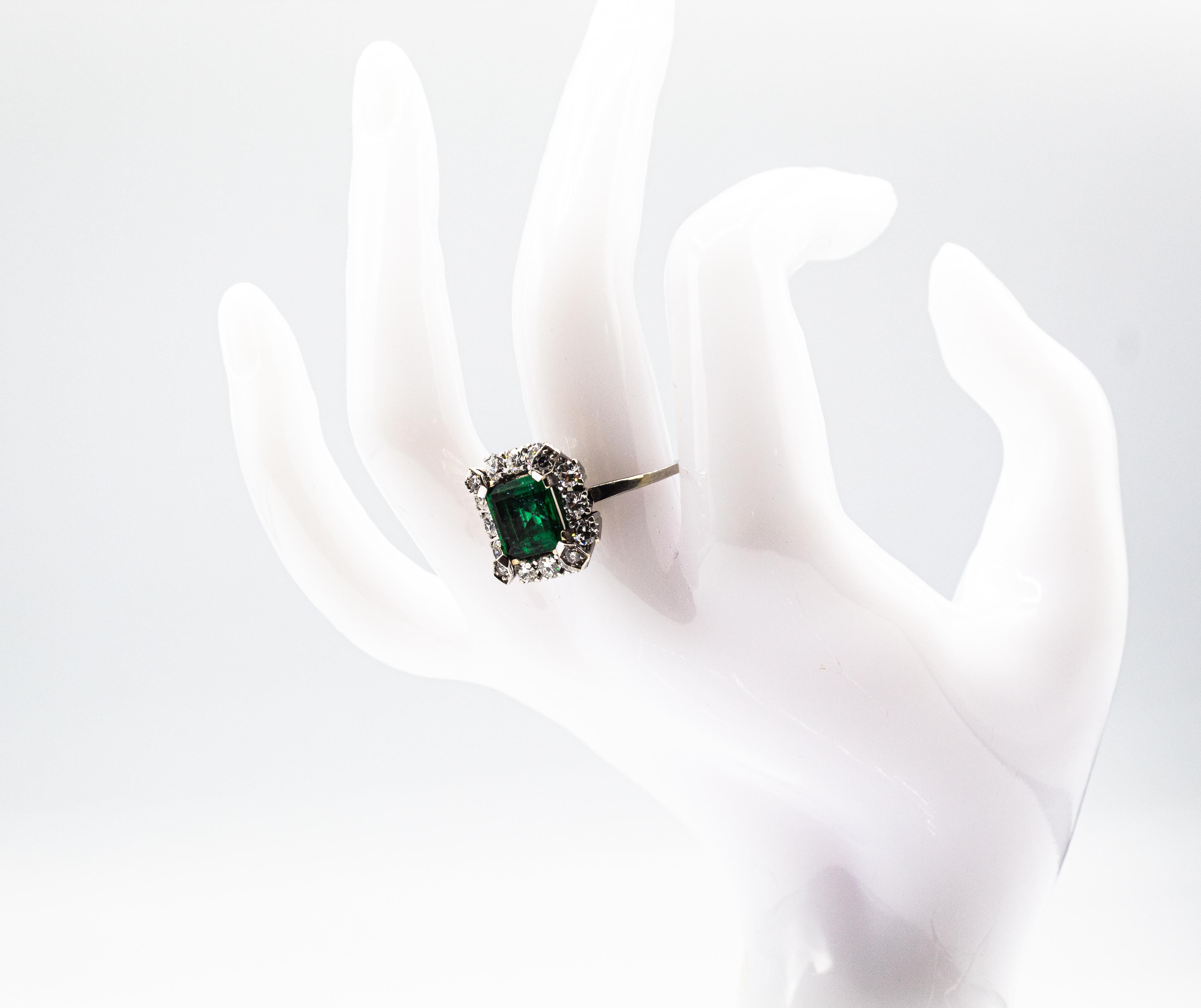 Art Deco Style White Diamond Carré Cut Emerald White Gold Cocktail Ring 8