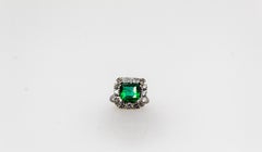 Art Deco Style White Diamond Carré Cut Emerald White Gold Cocktail Ring