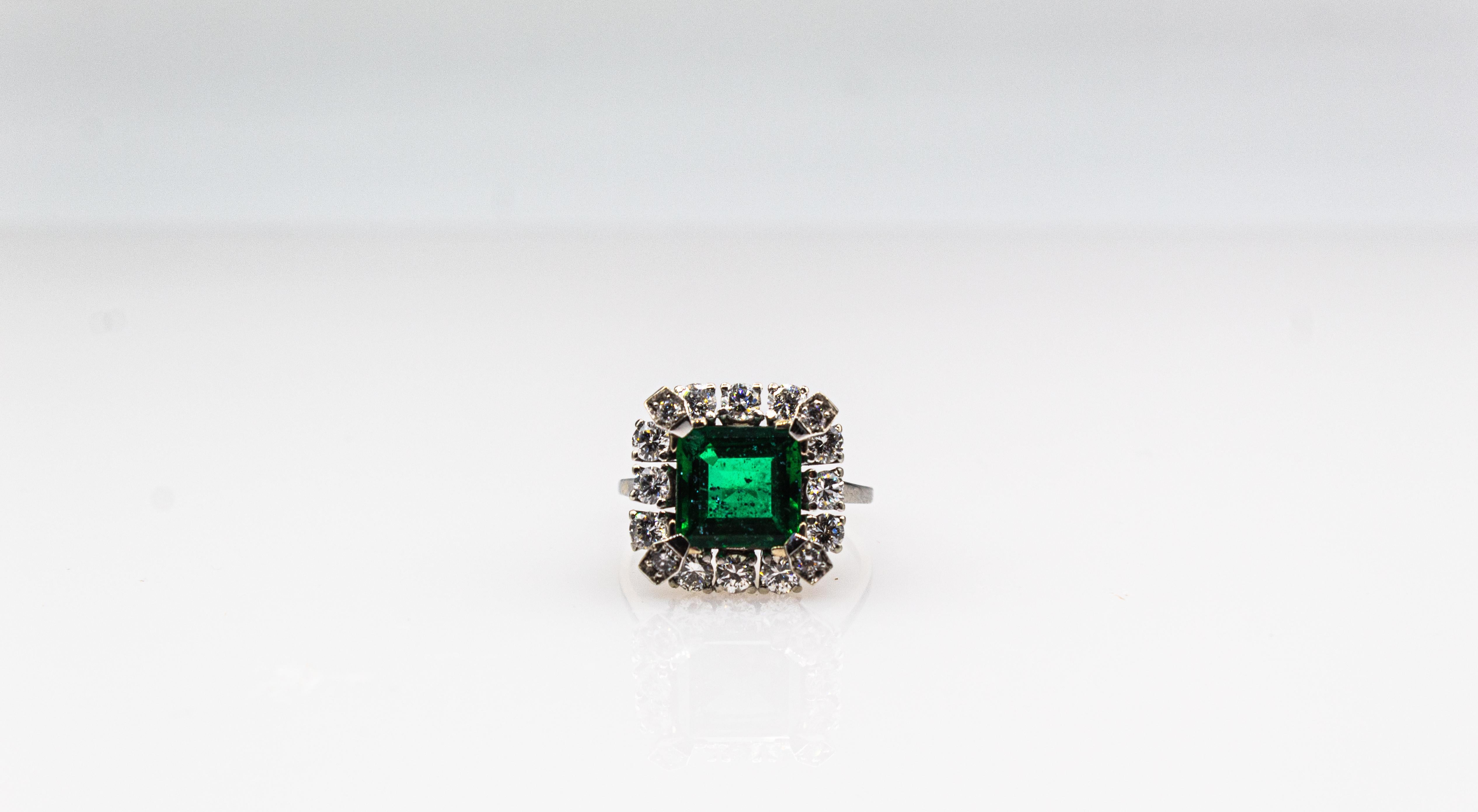 Art Deco Style White Diamond Carré Cut Emerald White Gold Cocktail Ring For Sale 3