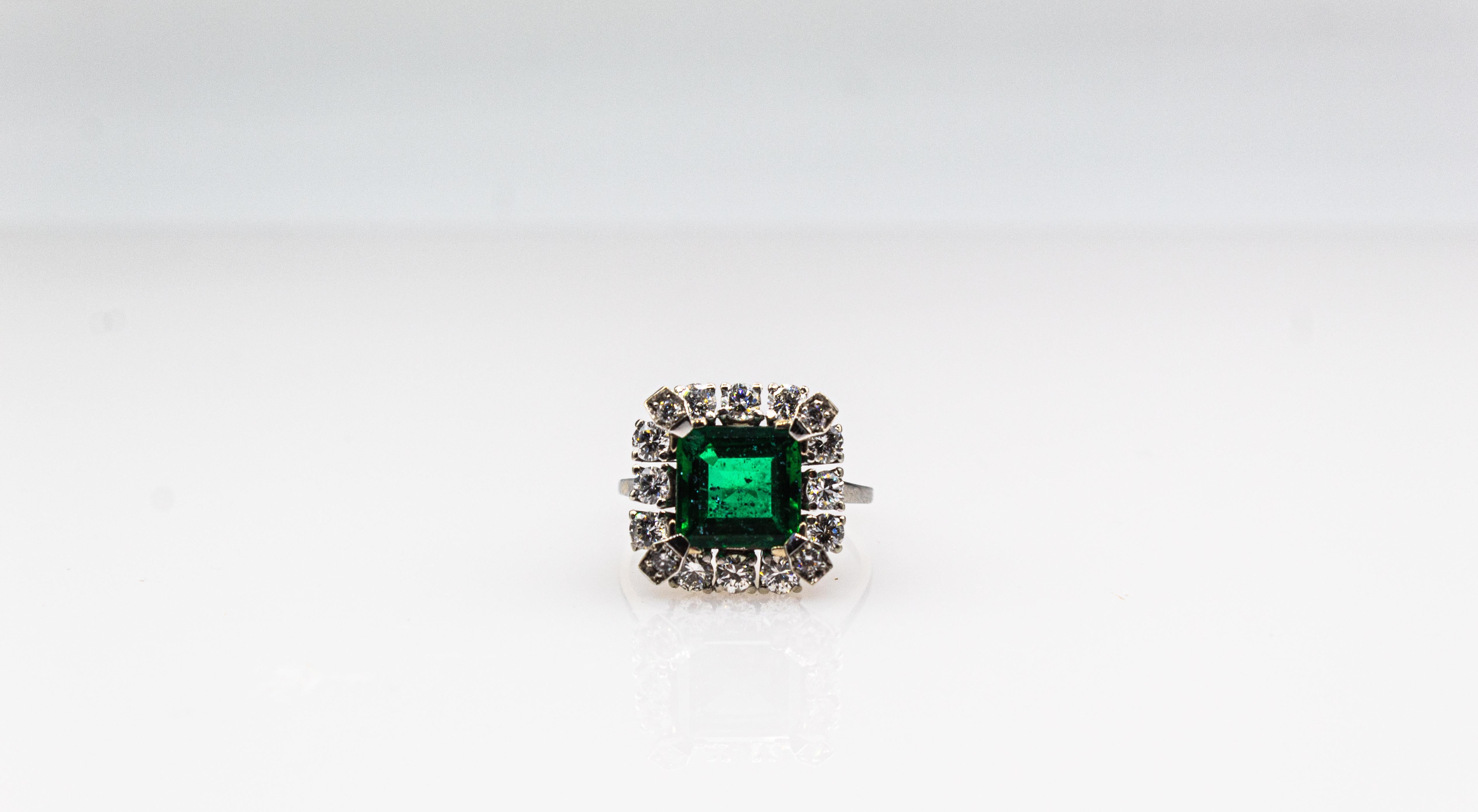 Art Deco Style White Diamond Carré Cut Emerald White Gold Cocktail Ring 3