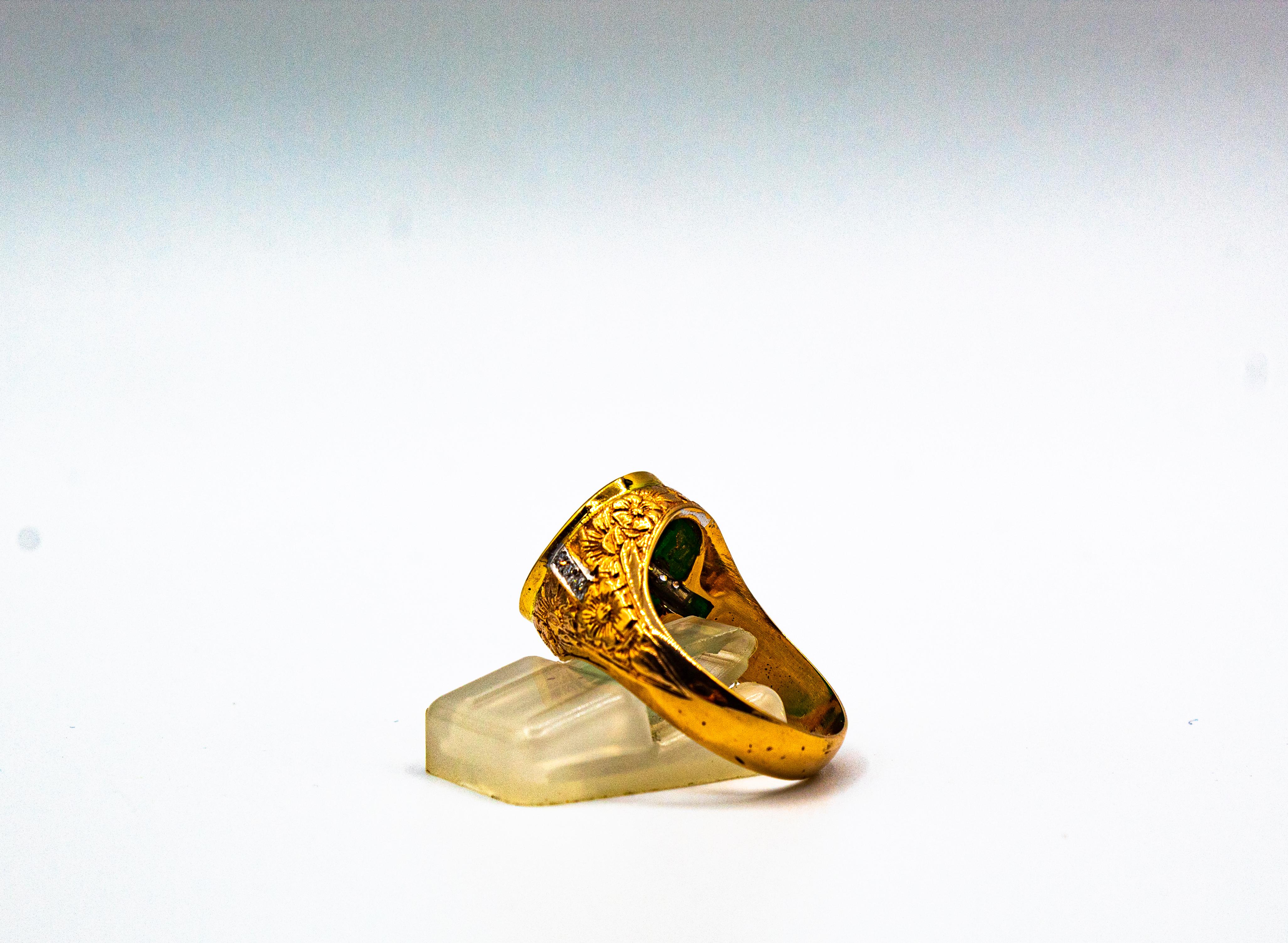Art Deco Style White Diamond Carved Carnelian Yellow Gold Cocktail Ring For Sale 6