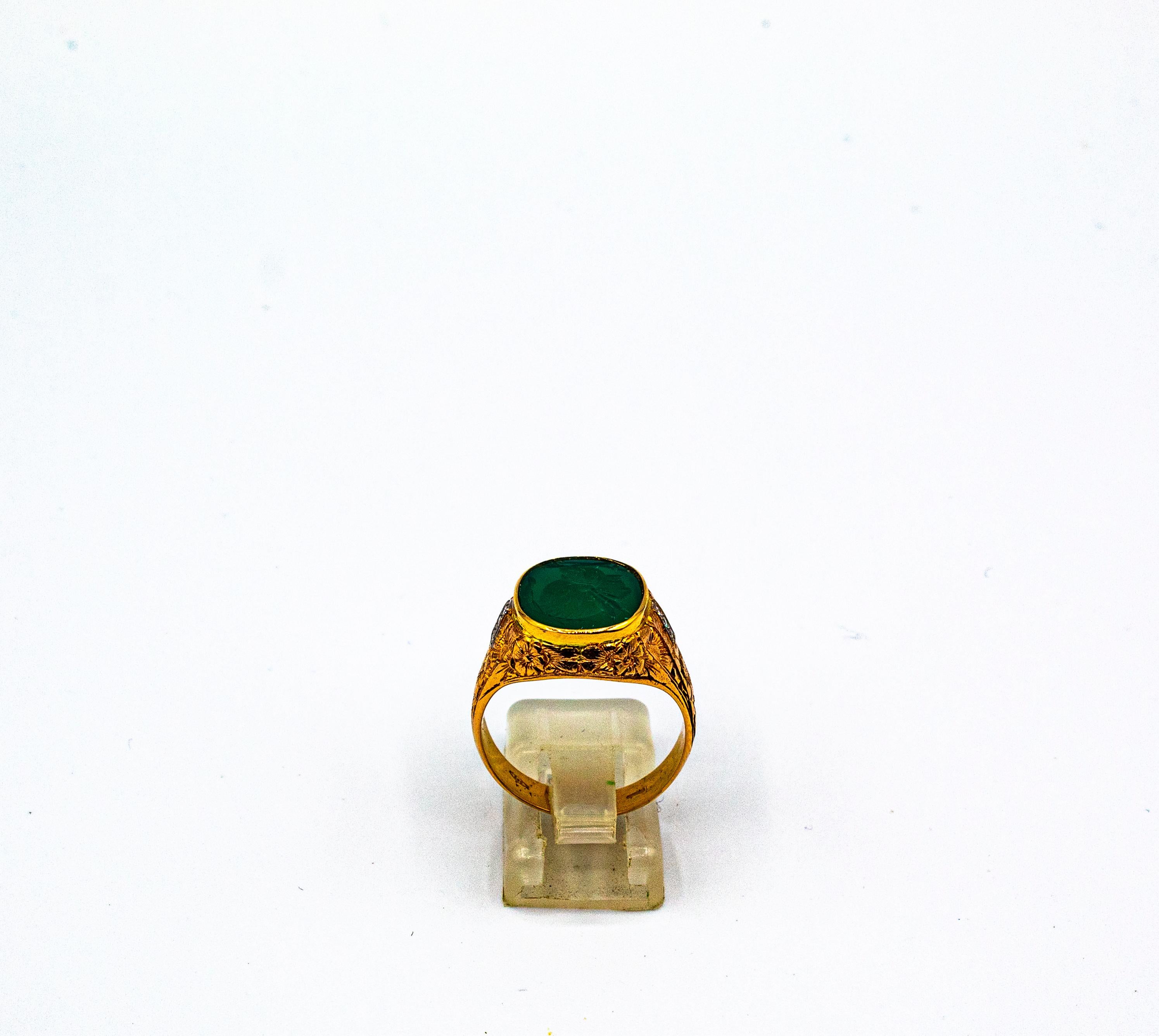 Art Deco Style White Diamond Carved Carnelian Yellow Gold Cocktail Ring For Sale 1