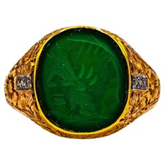 Art Deco Style White Diamond Carved Carnelian Yellow Gold Cocktail Ring