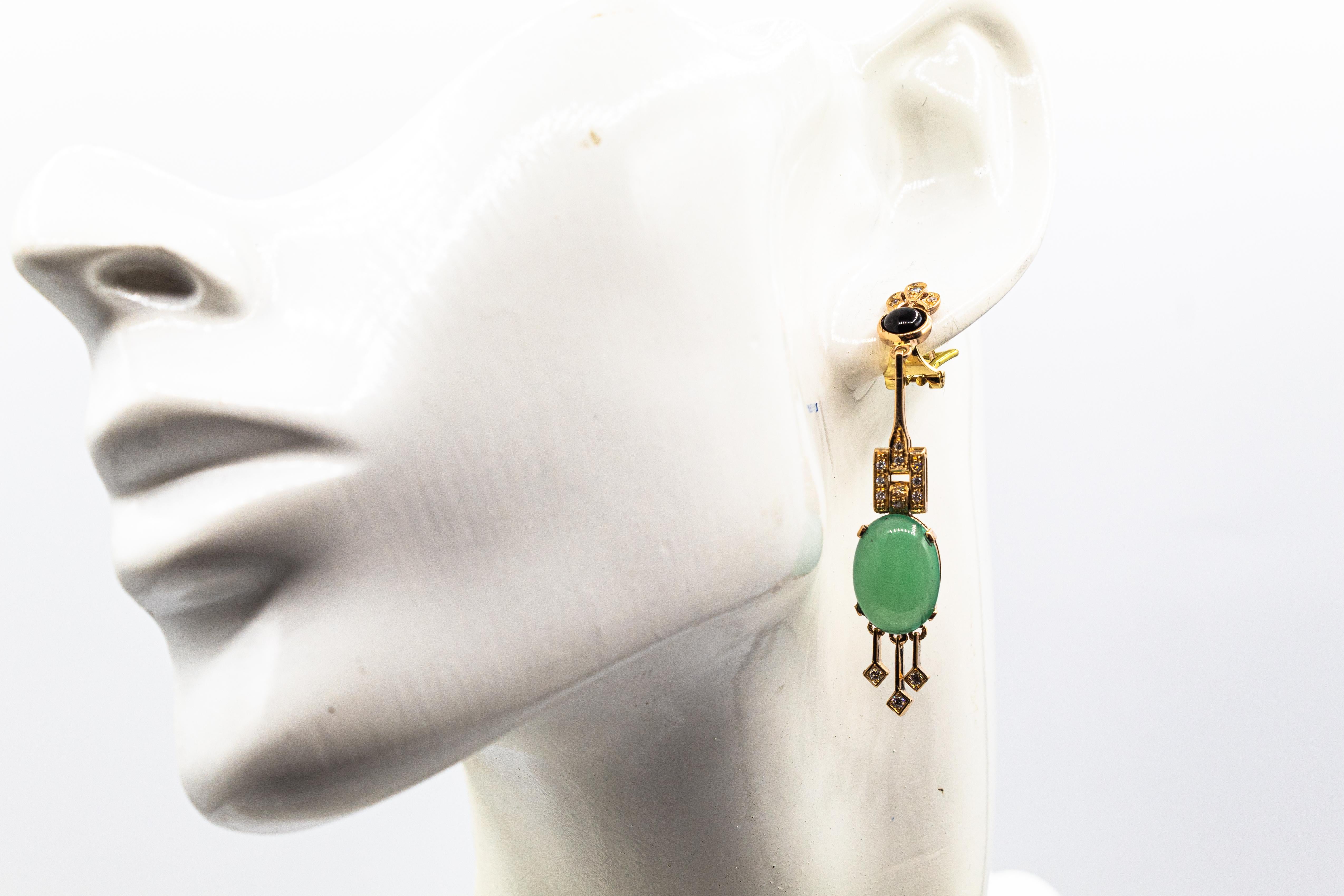 Orecchini a clip in oro giallo con diamante bianco, crisoprasio e onice in stile Art Deco in vendita 4