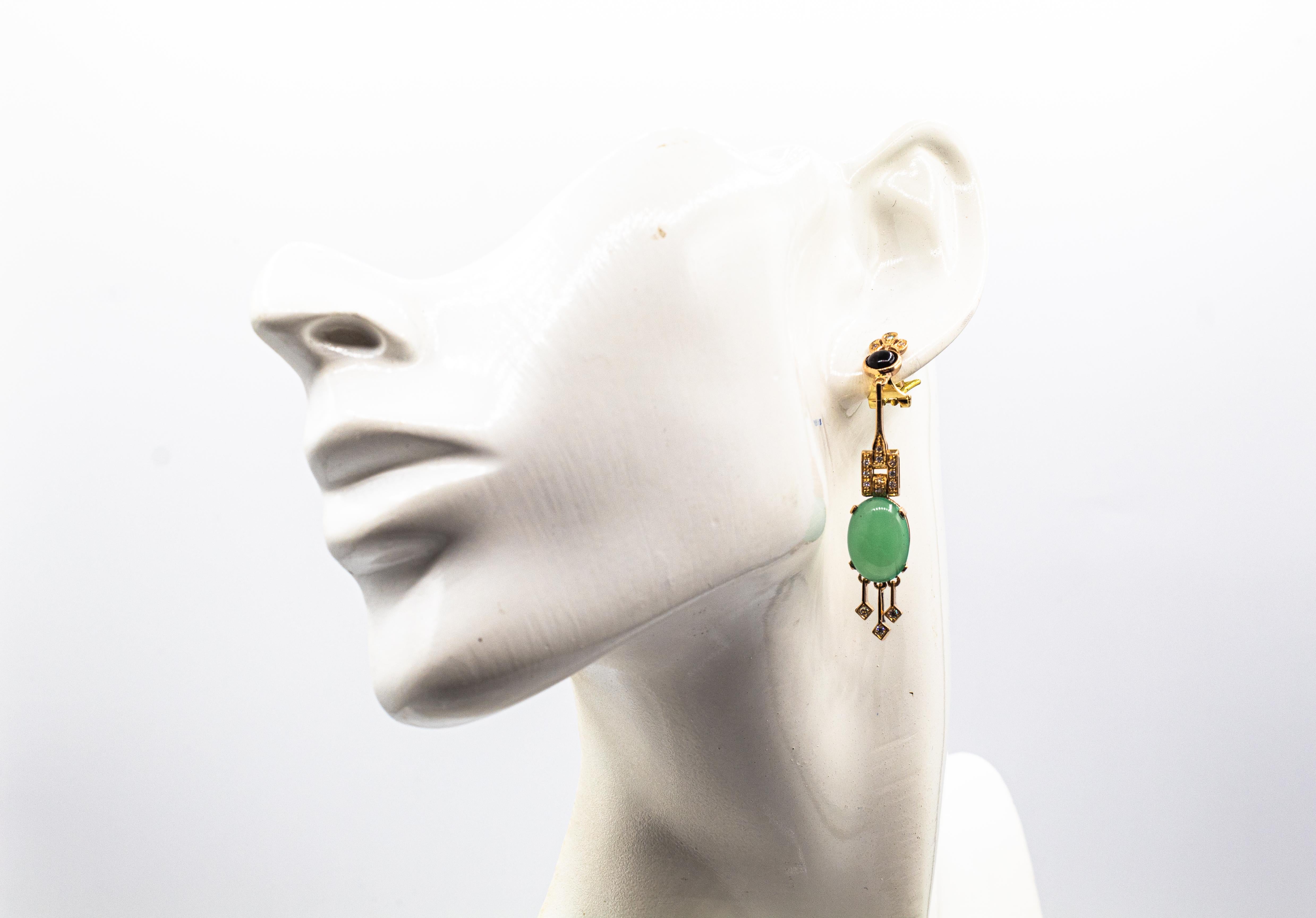 Orecchini a clip in oro giallo con diamante bianco, crisoprasio e onice in stile Art Deco in vendita 5