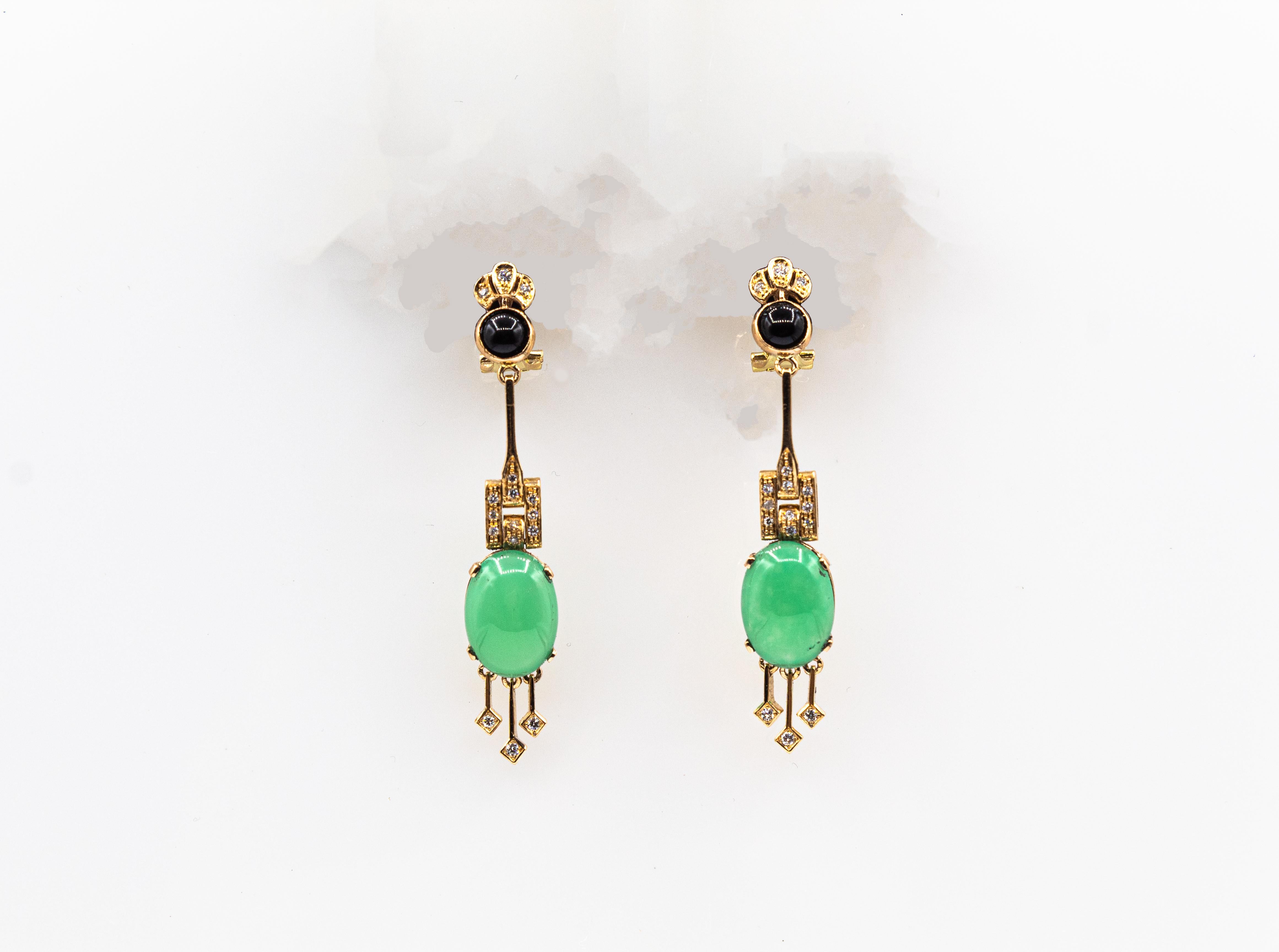 Orecchini a clip in oro giallo con diamante bianco, crisoprasio e onice in stile Art Deco in vendita 2
