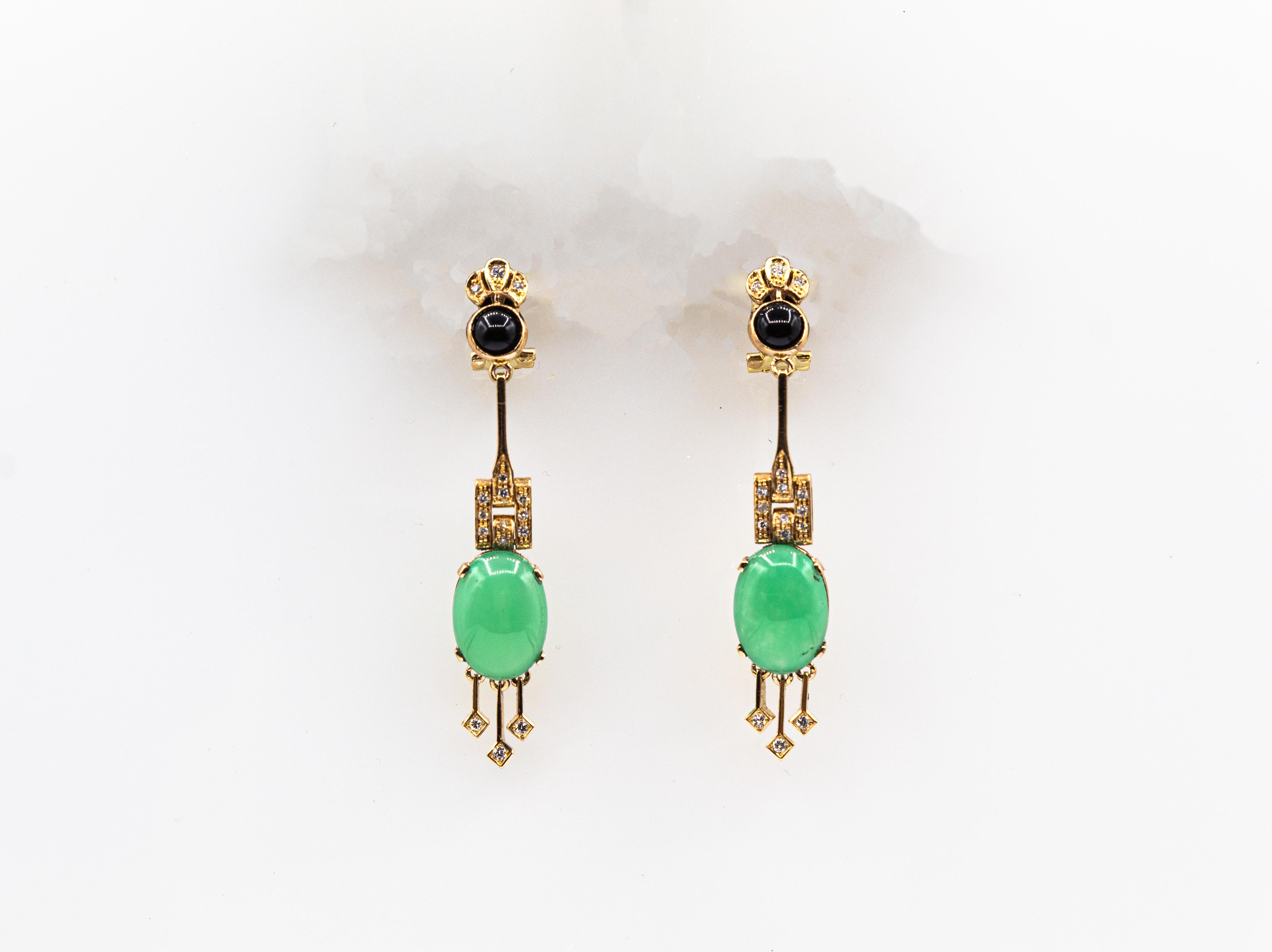 Orecchini a clip in oro giallo con diamante bianco, crisoprasio e onice in stile Art Deco in vendita 3