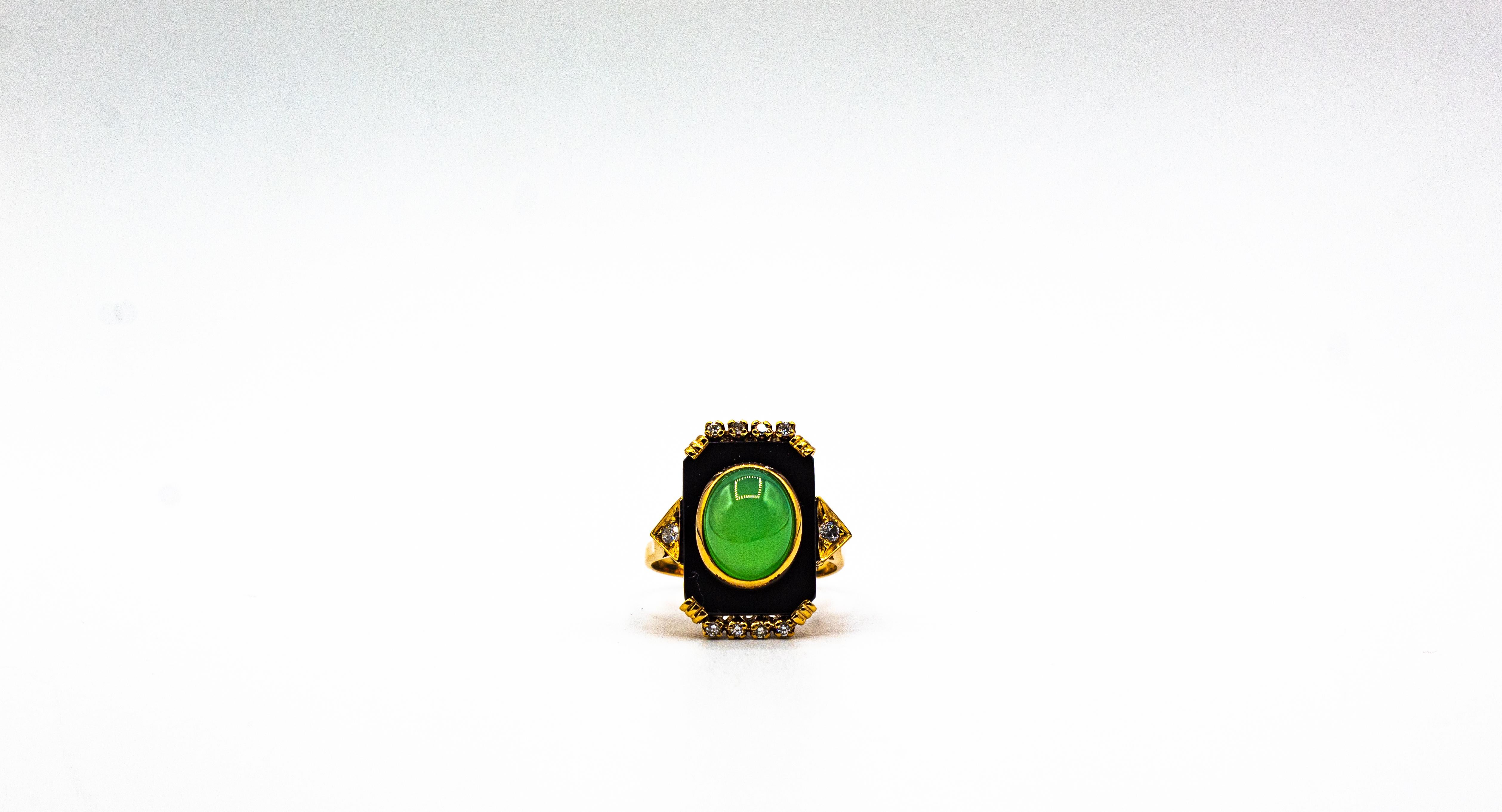 Art Deco Style White Diamond Chrysoprase Onyx Yellow Gold Cocktail Ring 5