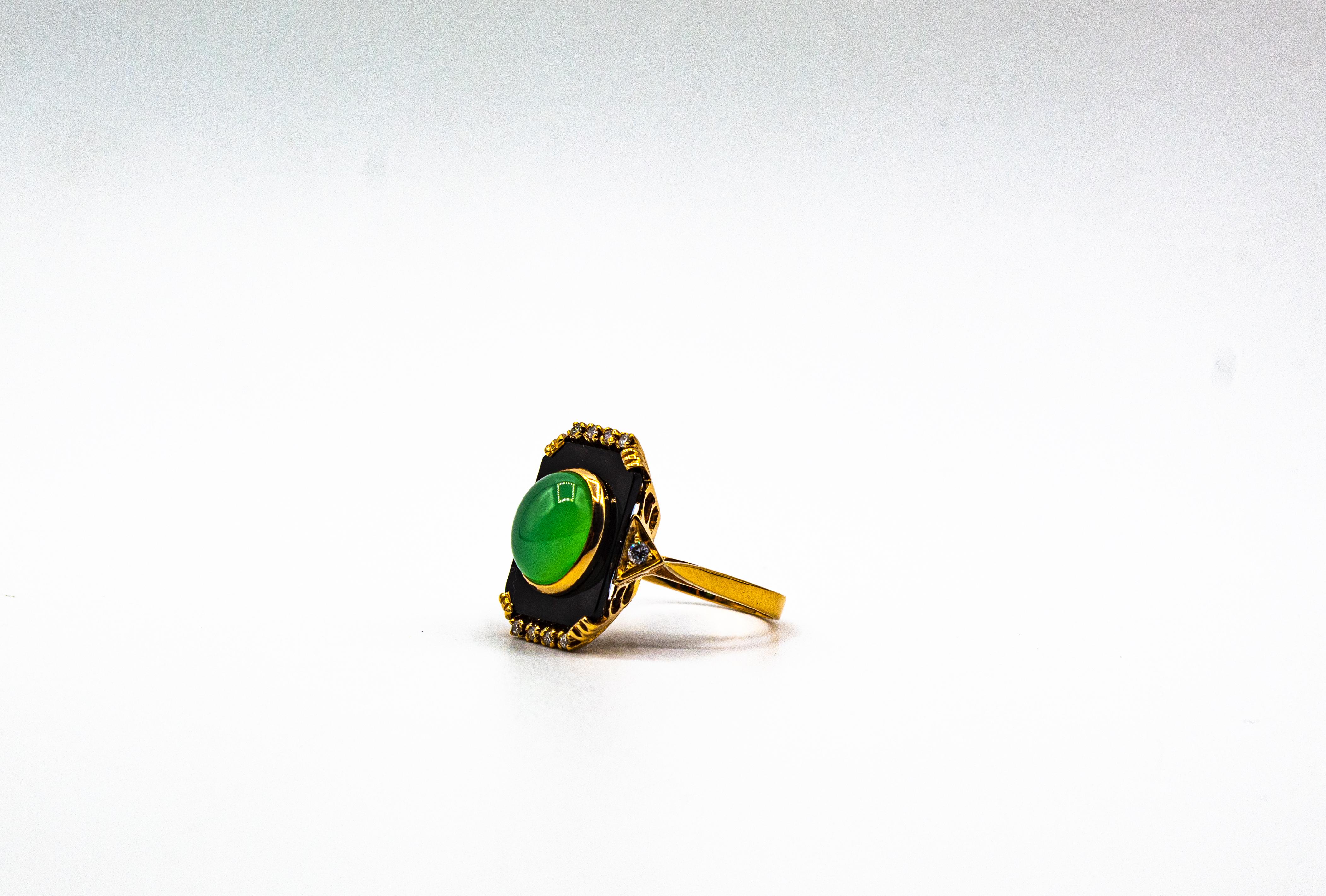 Bague cocktail en or jaune de style Art déco avec diamant blanc, chrysoprase et onyx en vente 7