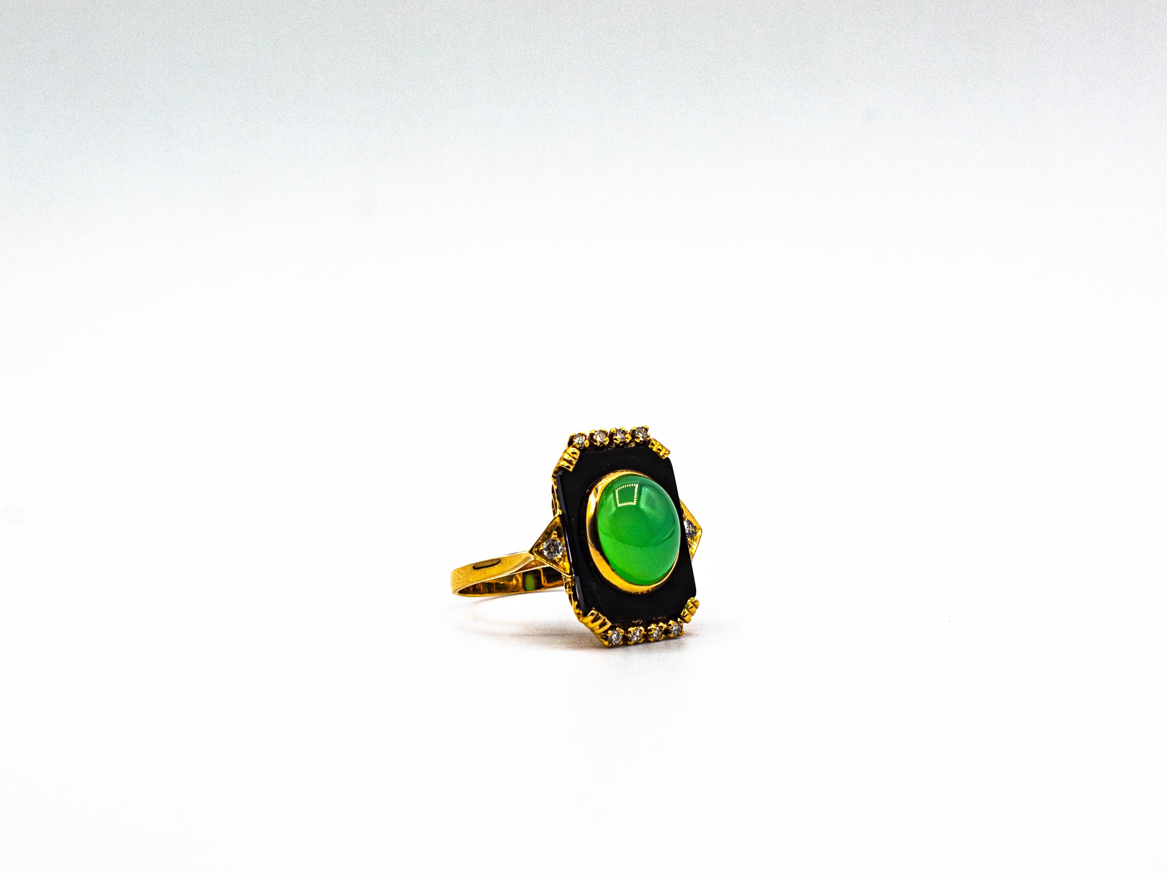 Bague cocktail en or jaune de style Art déco avec diamant blanc, chrysoprase et onyx en vente 9