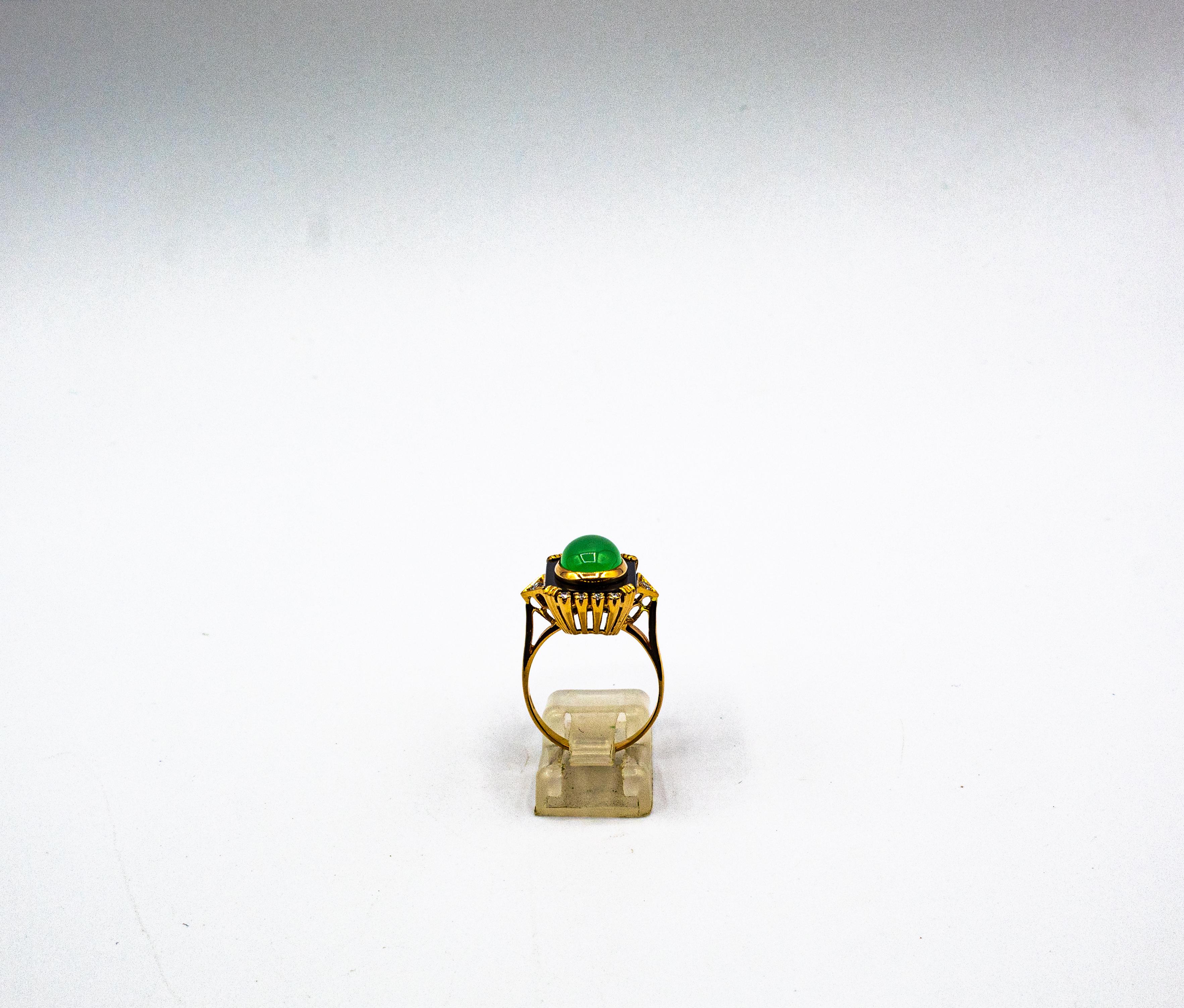 Bague cocktail en or jaune de style Art déco avec diamant blanc, chrysoprase et onyx Unisexe en vente