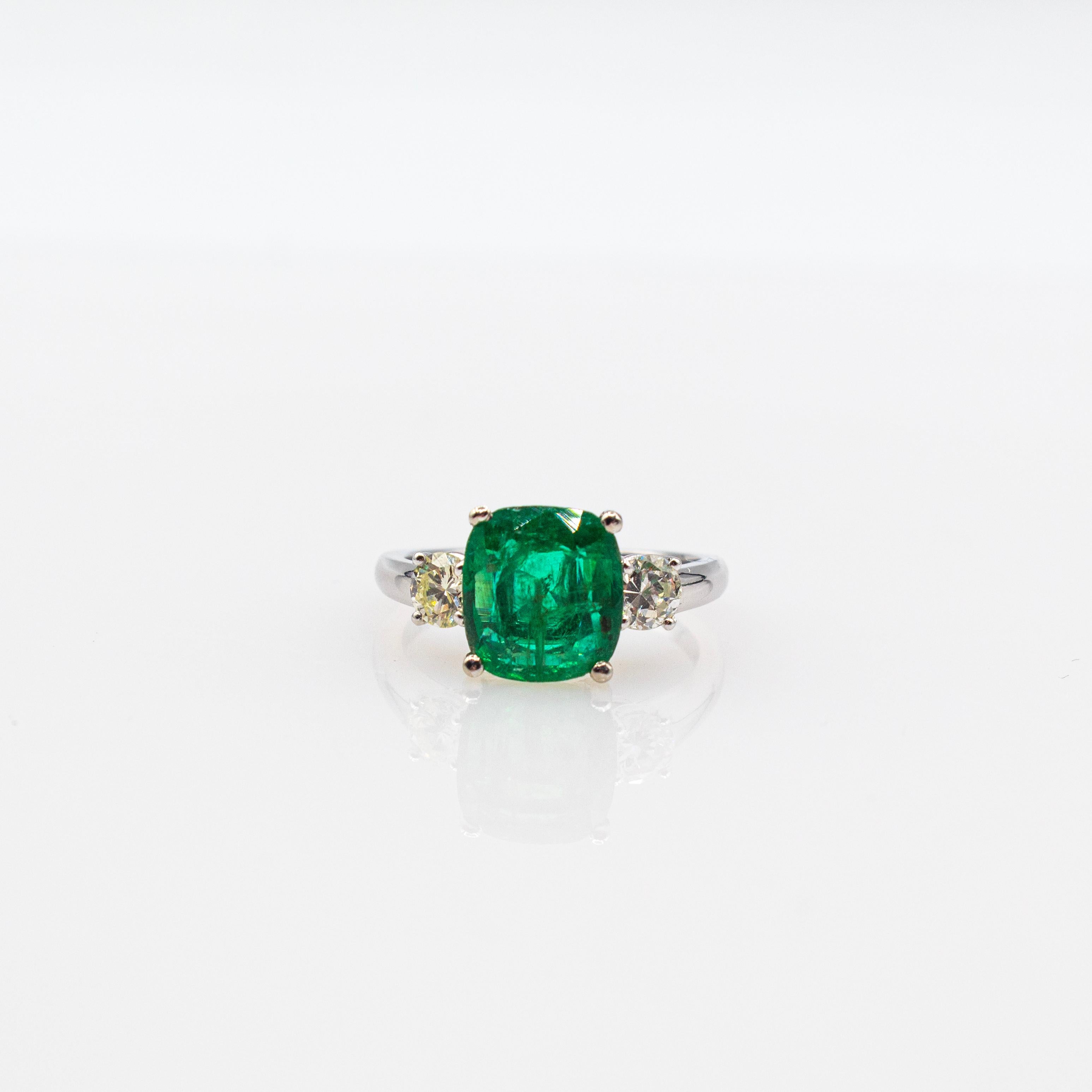 Art Deco Style White Diamond Cushion Cut Emerald Platinum Cocktail Ring 5