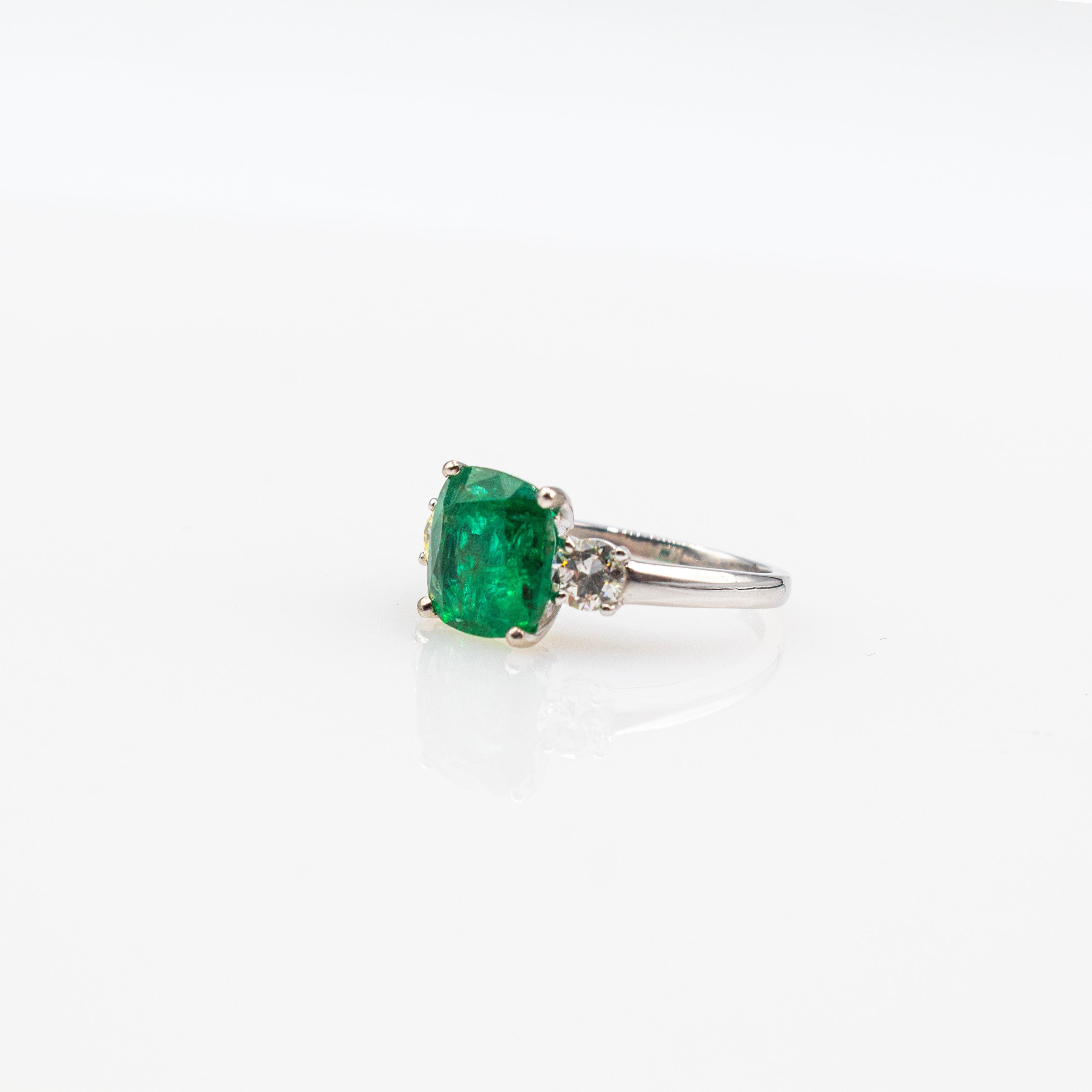 Art Deco Style White Diamond Cushion Cut Emerald Platinum Cocktail Ring 6