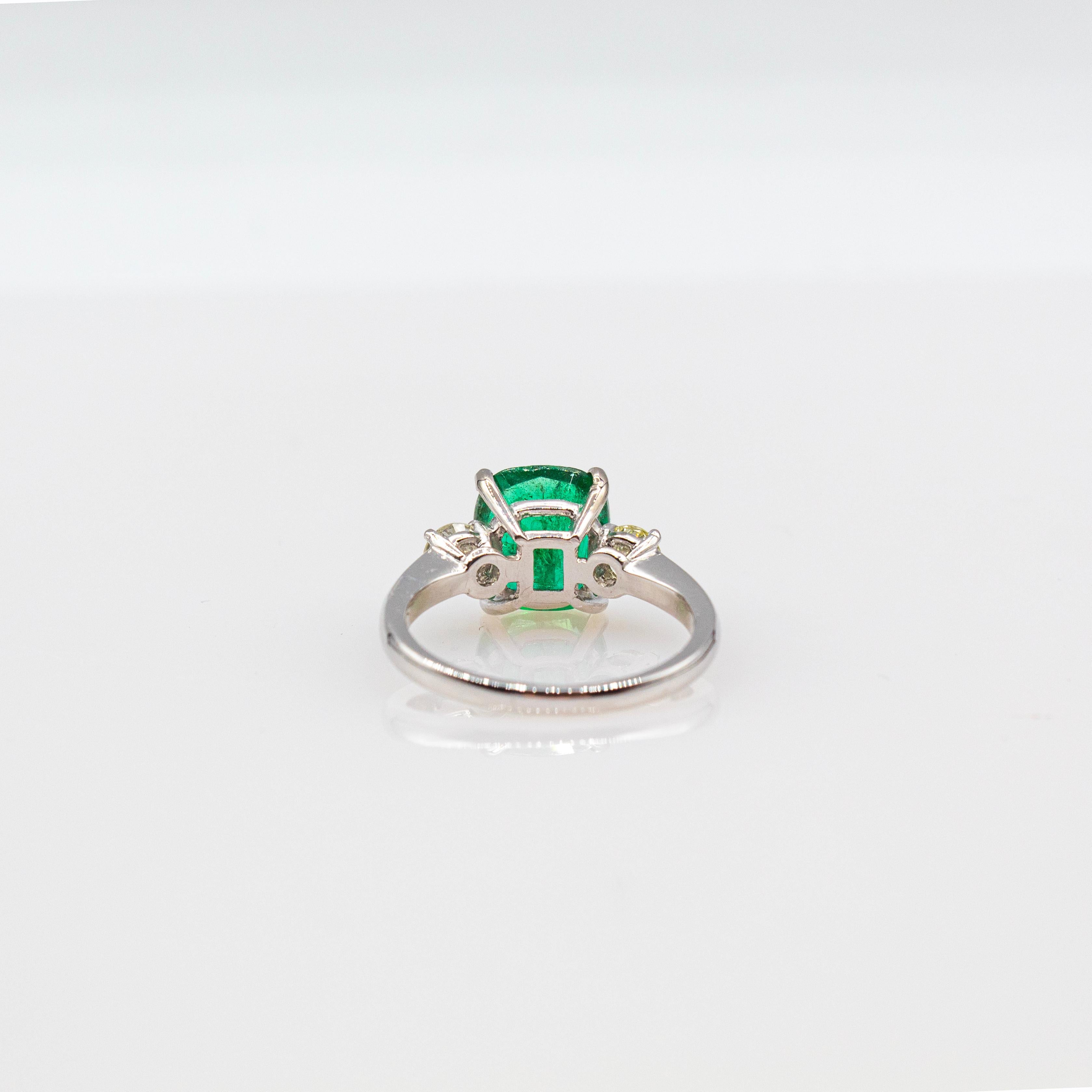 Art Deco Style White Diamond Cushion Cut Emerald Platinum Cocktail Ring 7