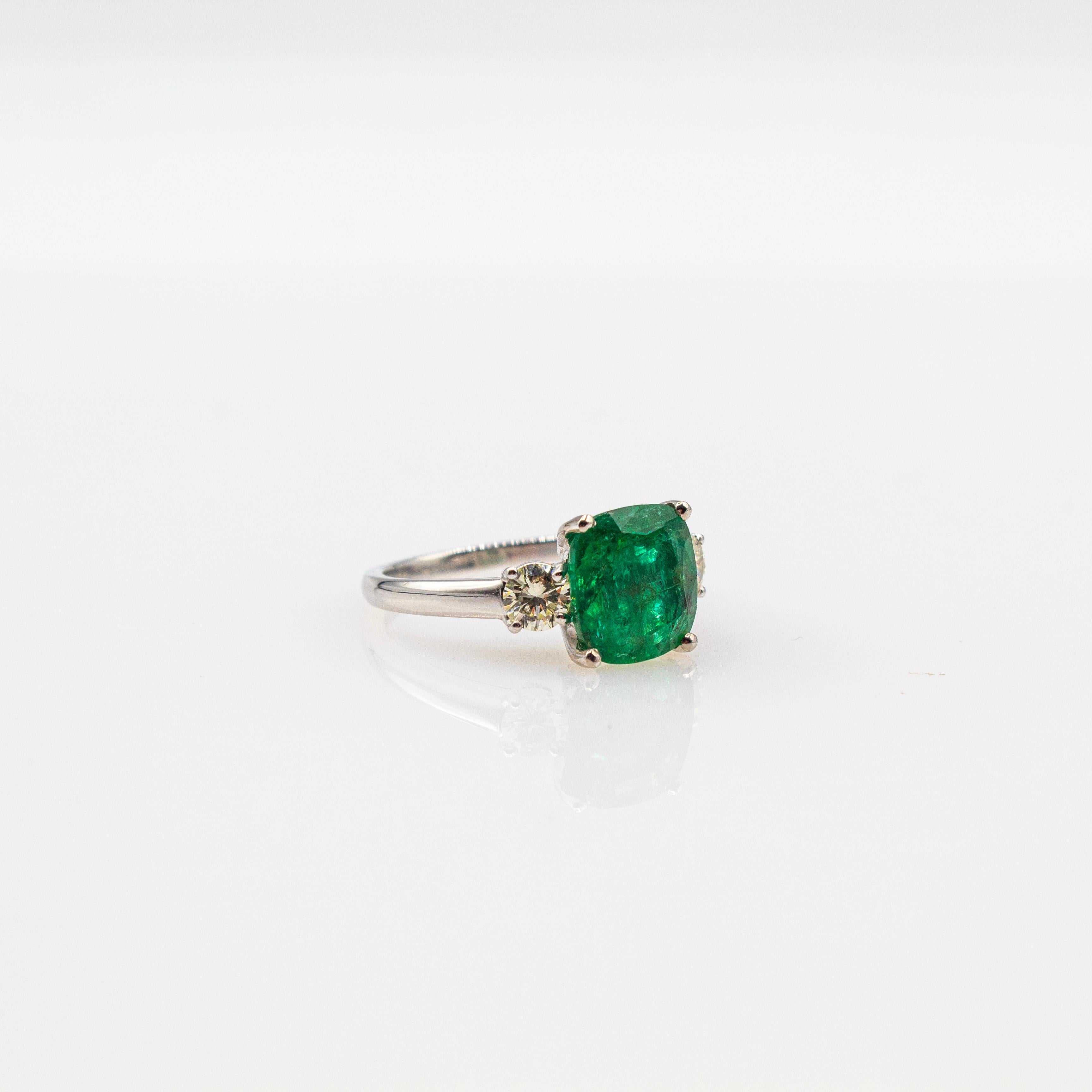 Art Deco Style White Diamond Cushion Cut Emerald Platinum Cocktail Ring 8