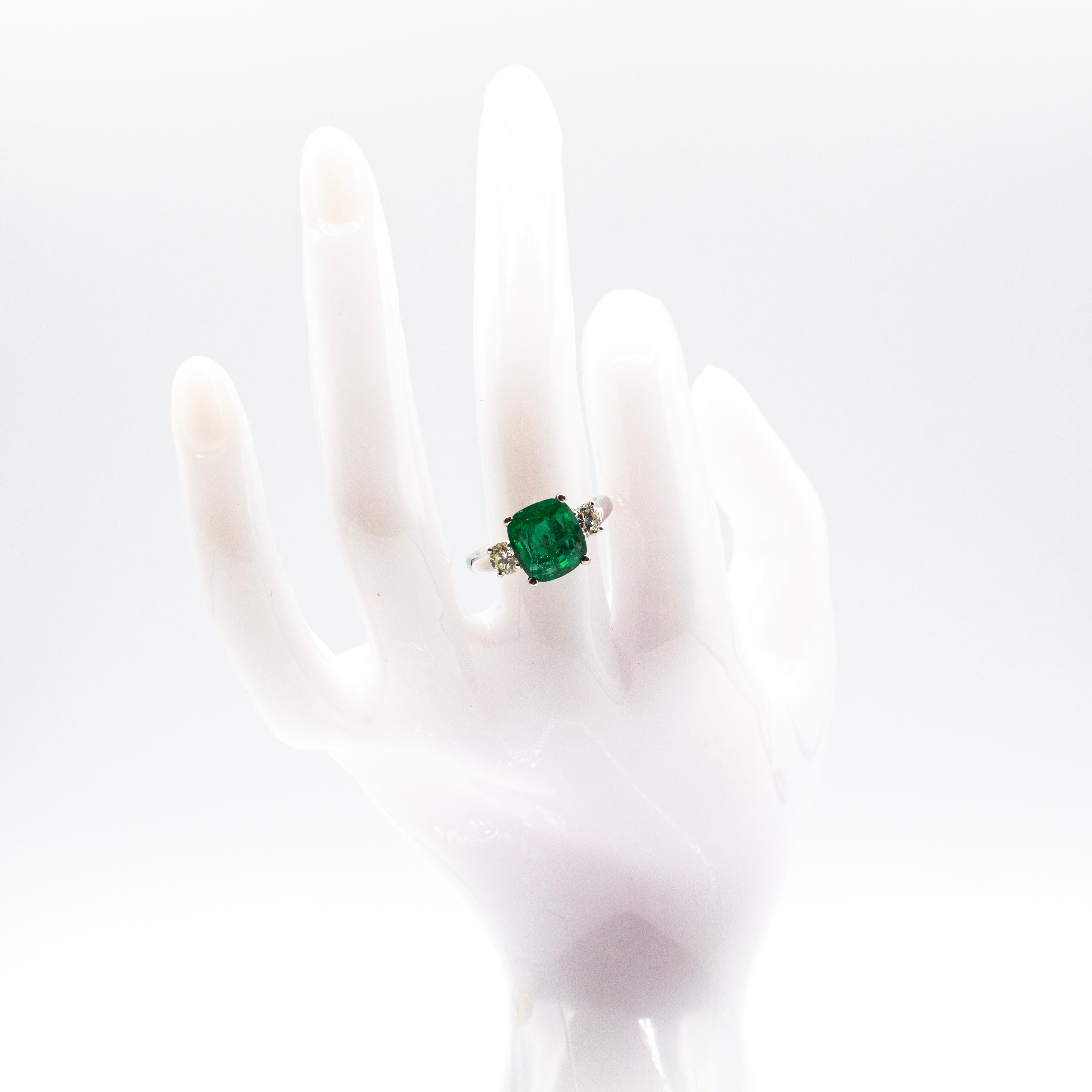 Art Deco Style White Diamond Cushion Cut Emerald Platinum Cocktail Ring 11