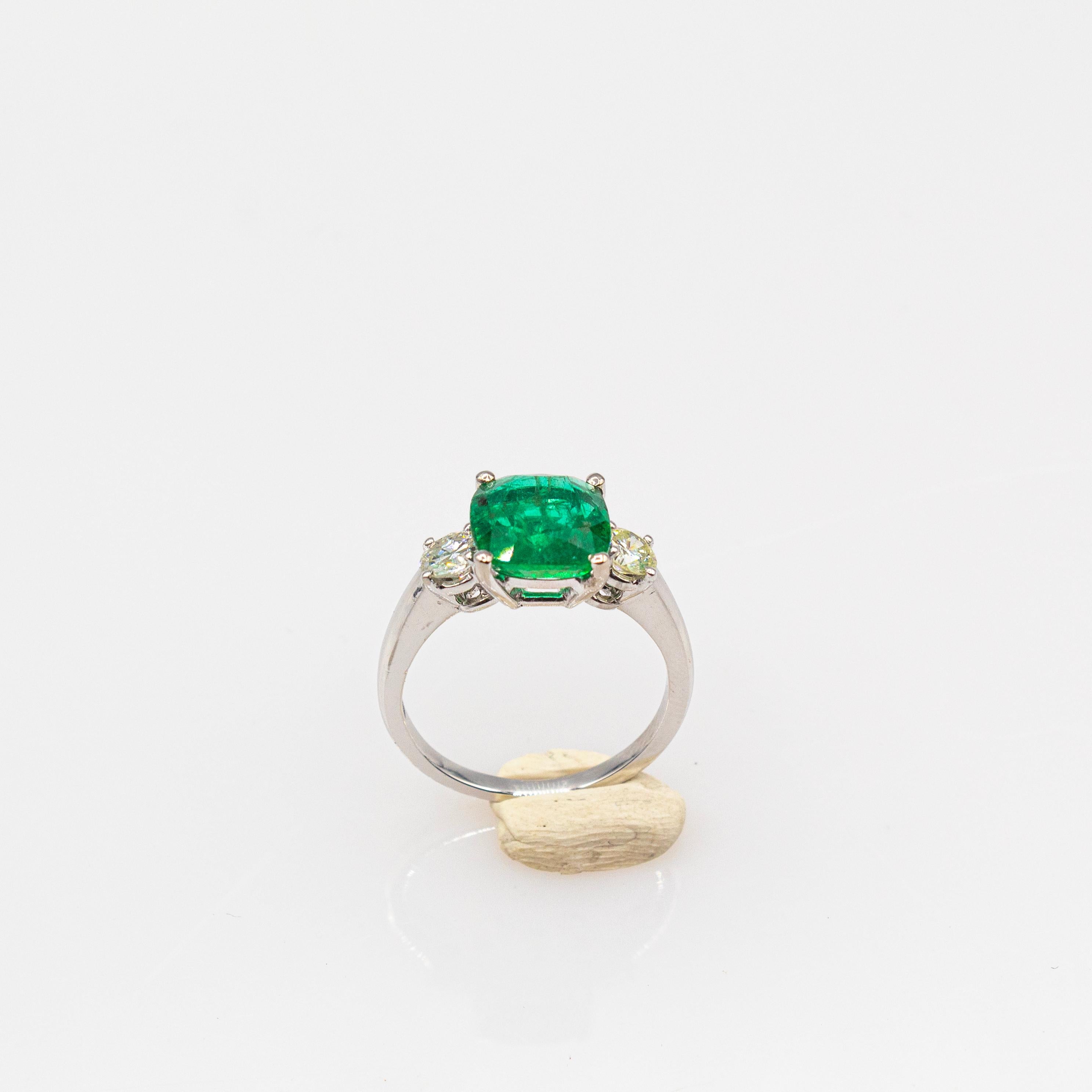 Art Deco Style White Diamond Cushion Cut Emerald Platinum Cocktail Ring 2