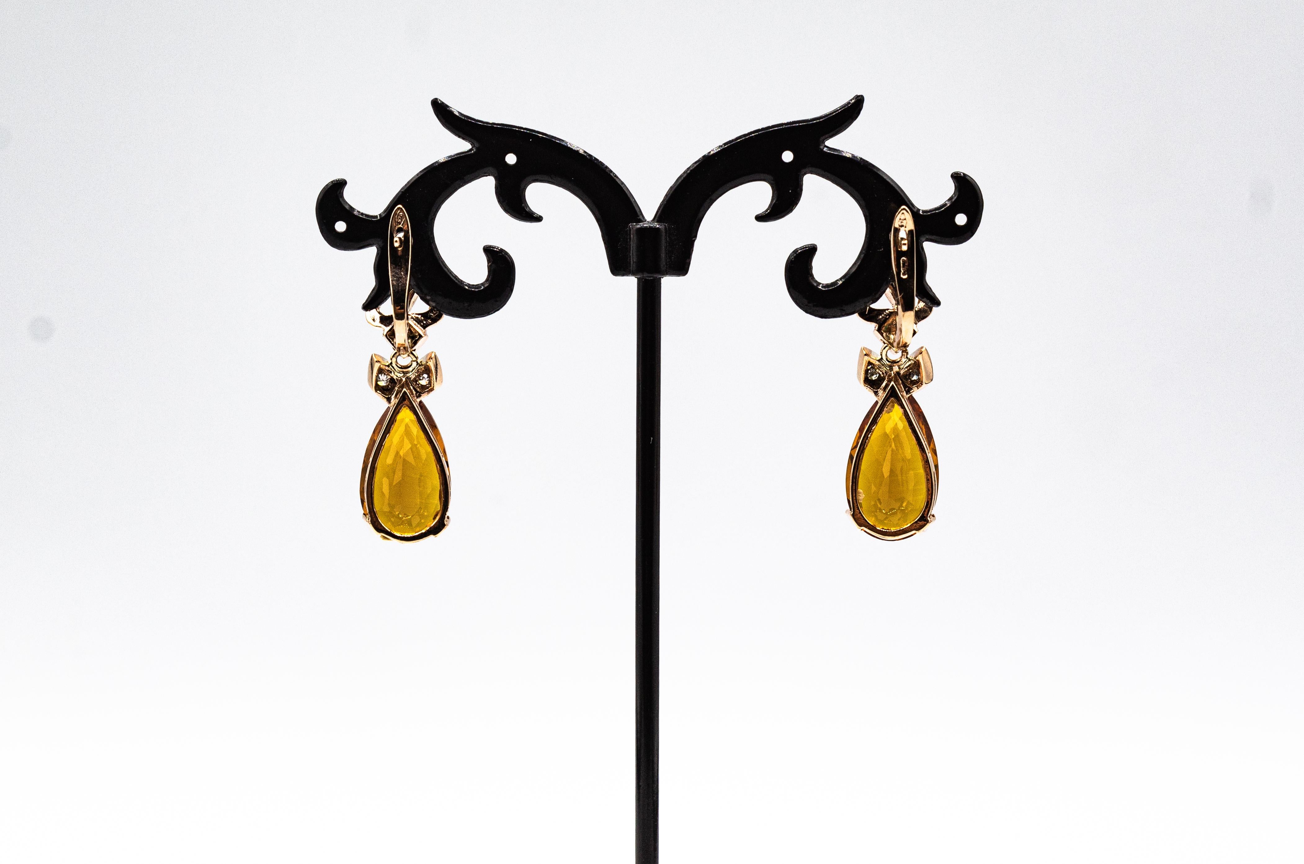 Art Déco Orecchini con chiusura a leva in oro giallo con diamante bianco e smeraldo citrino in stile Art Deco in vendita