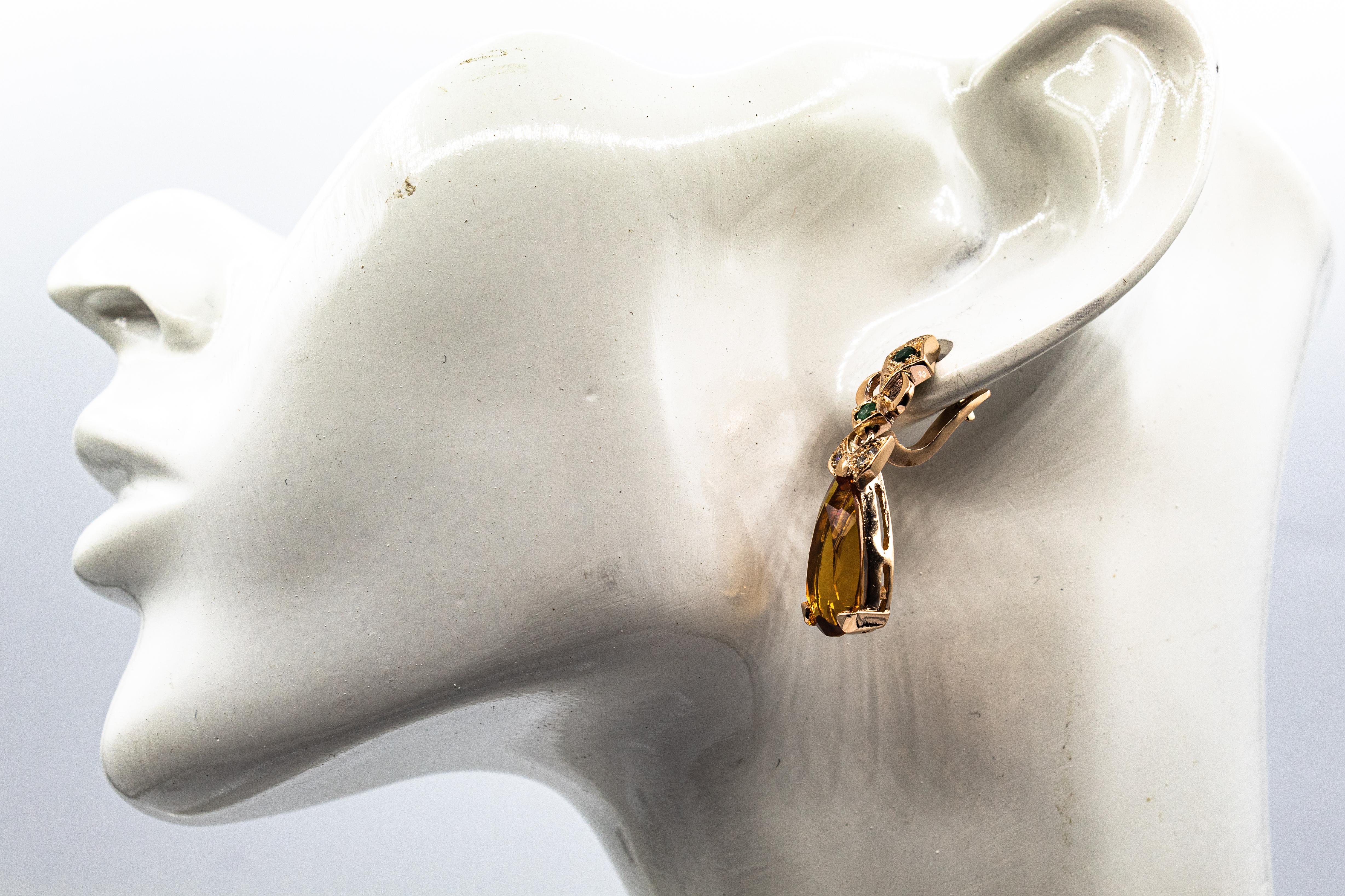 da uomo o donna Orecchini con chiusura a leva in oro giallo con diamante bianco e smeraldo citrino in stile Art Deco in vendita