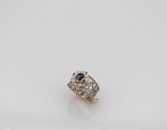 Art Deco Style White Diamond Emerald Cut Blue Sapphire Yellow Gold Band Ring